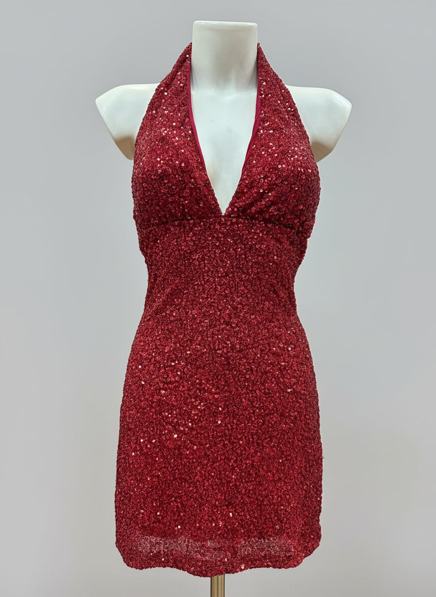 Mini-abito paillettes schiena nuda e scollo profondo – SEDUZIONE COSMICA