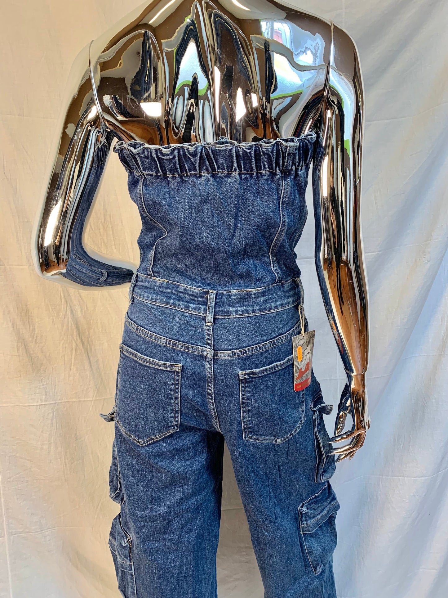 Dark denim overalls with pockets