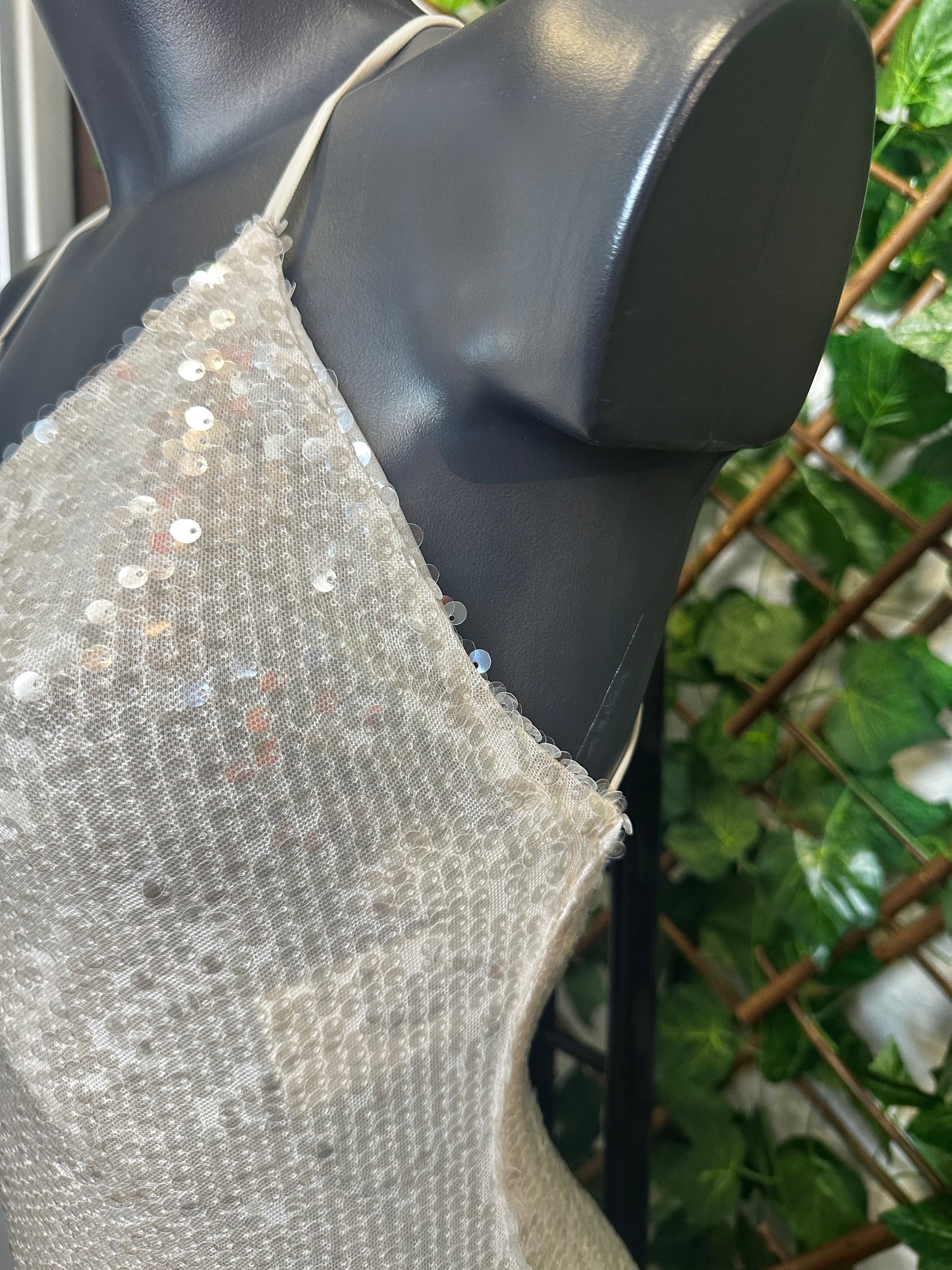 Vestito lungo elegante con la schiena scoperta in paillettes