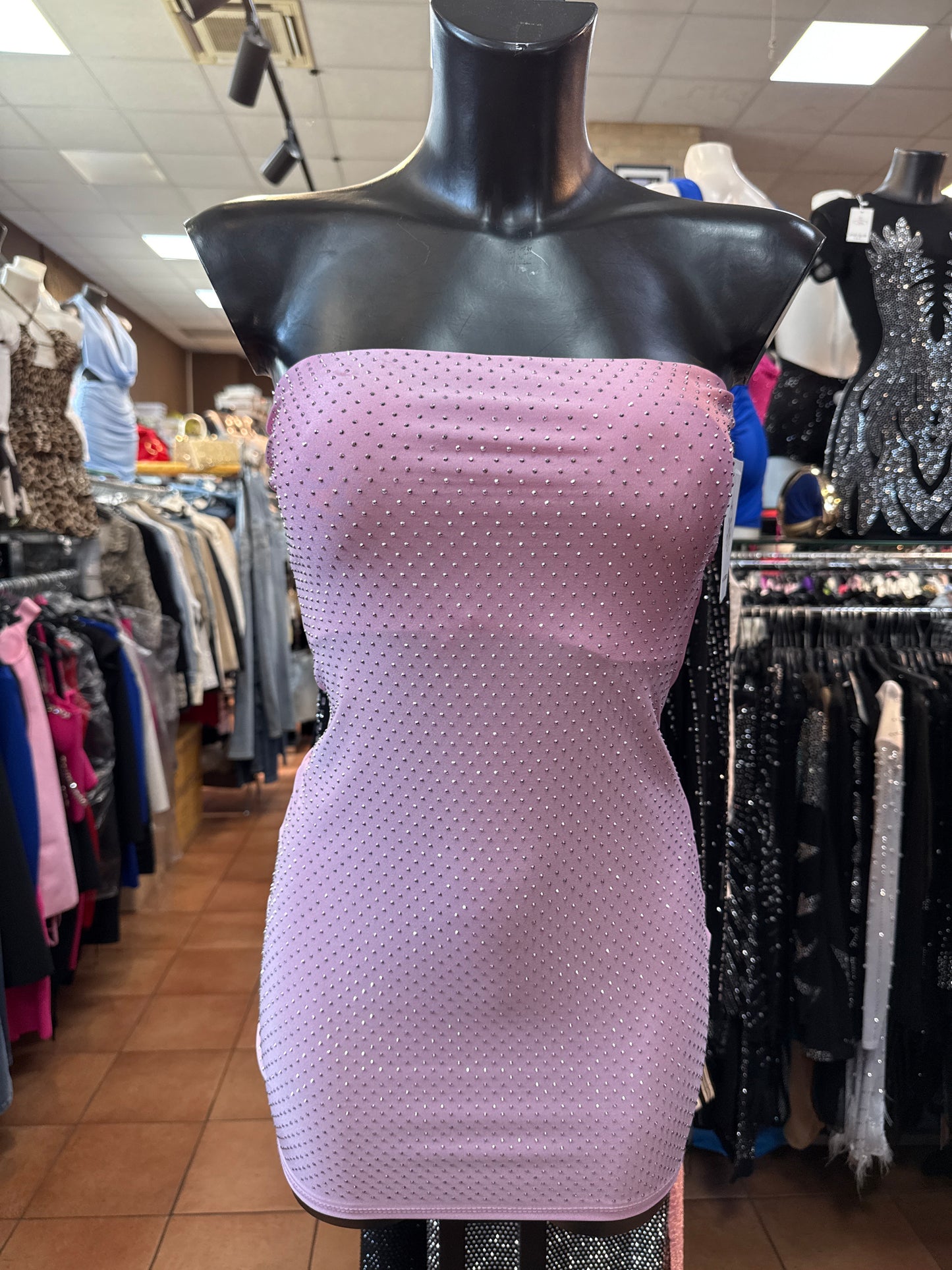 Abito corto con inserti in strass Nero