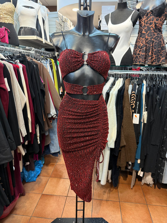 Mini-abito aderente cut-out con drappeggio e strass โ CRIMINE PASSIONALE โค๏ธโ๐ฅ๐