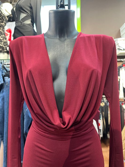 Playsuit Bodycon con Scollo a Drappeggio – Audacia Notturna