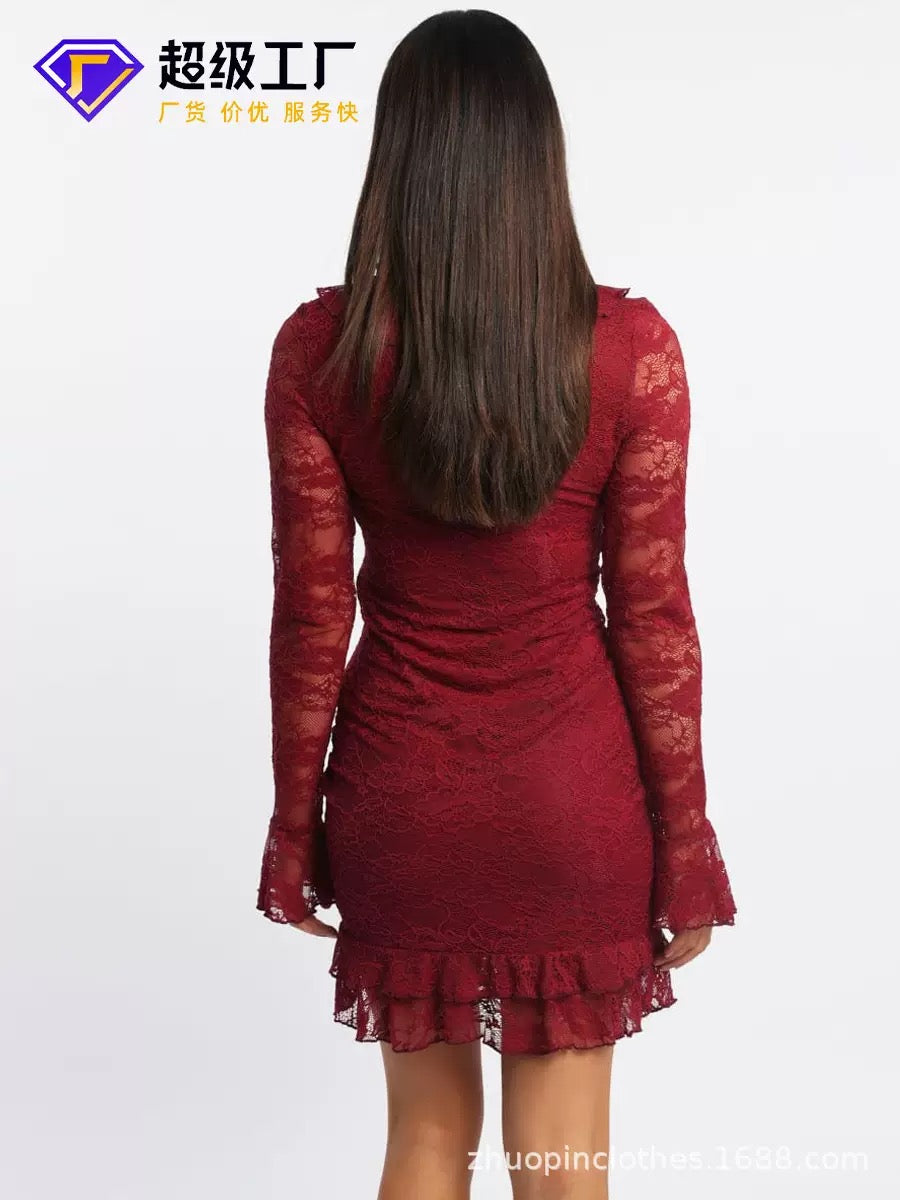 Lace dress with ruffles