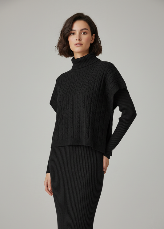 Completo in maglia vestito midi + poncho โ MISTERO AVVOLGENTE ๐คโจ