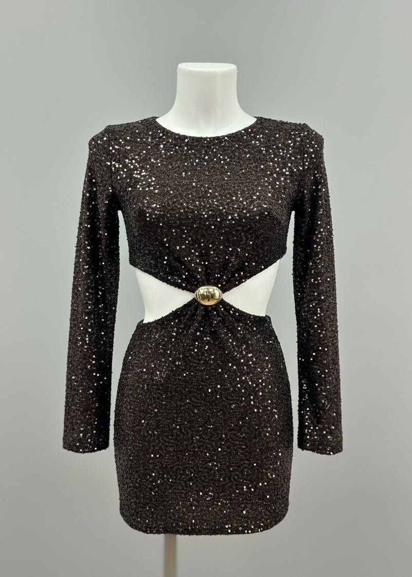 Mini-abito paillettes cut-out con anello – FUOCO SCATENATO