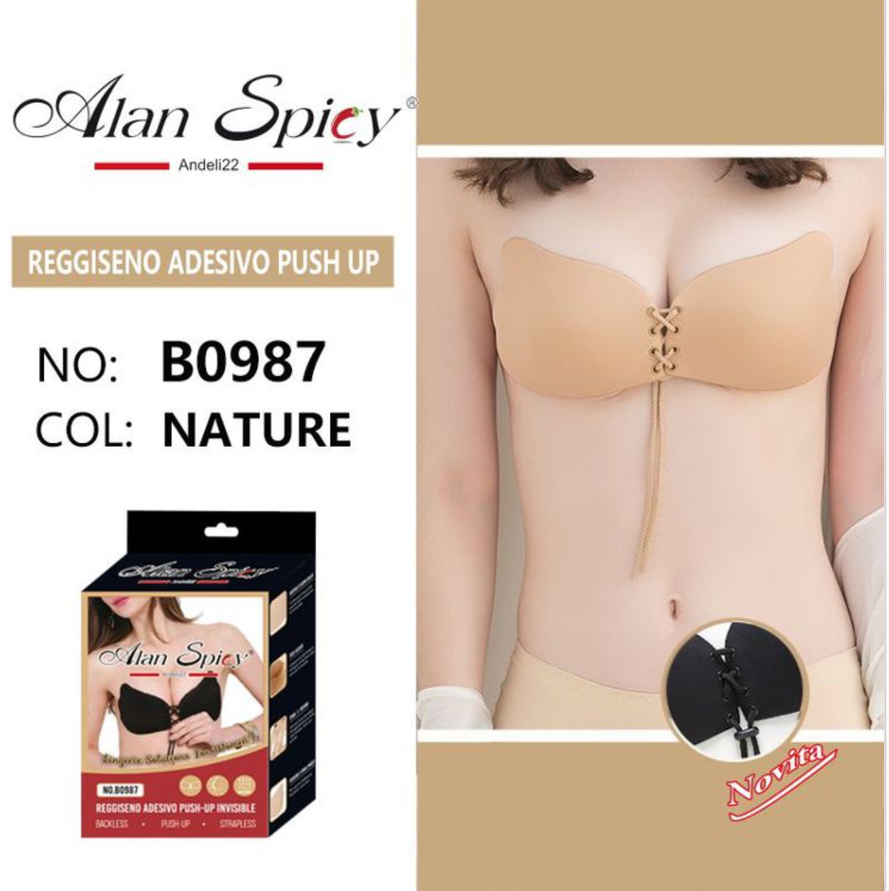 PUSH UP BRA WITH BLACK/NUDE ROPE