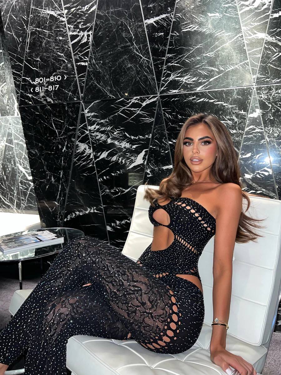 Jumpsuit Sexy con Strass – Monospalla Cut-Out | Nero & Bianco | TU