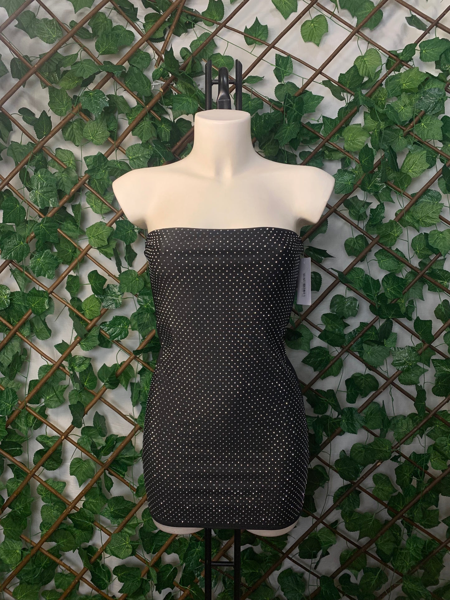 Abito corto con inserti in strass Nero