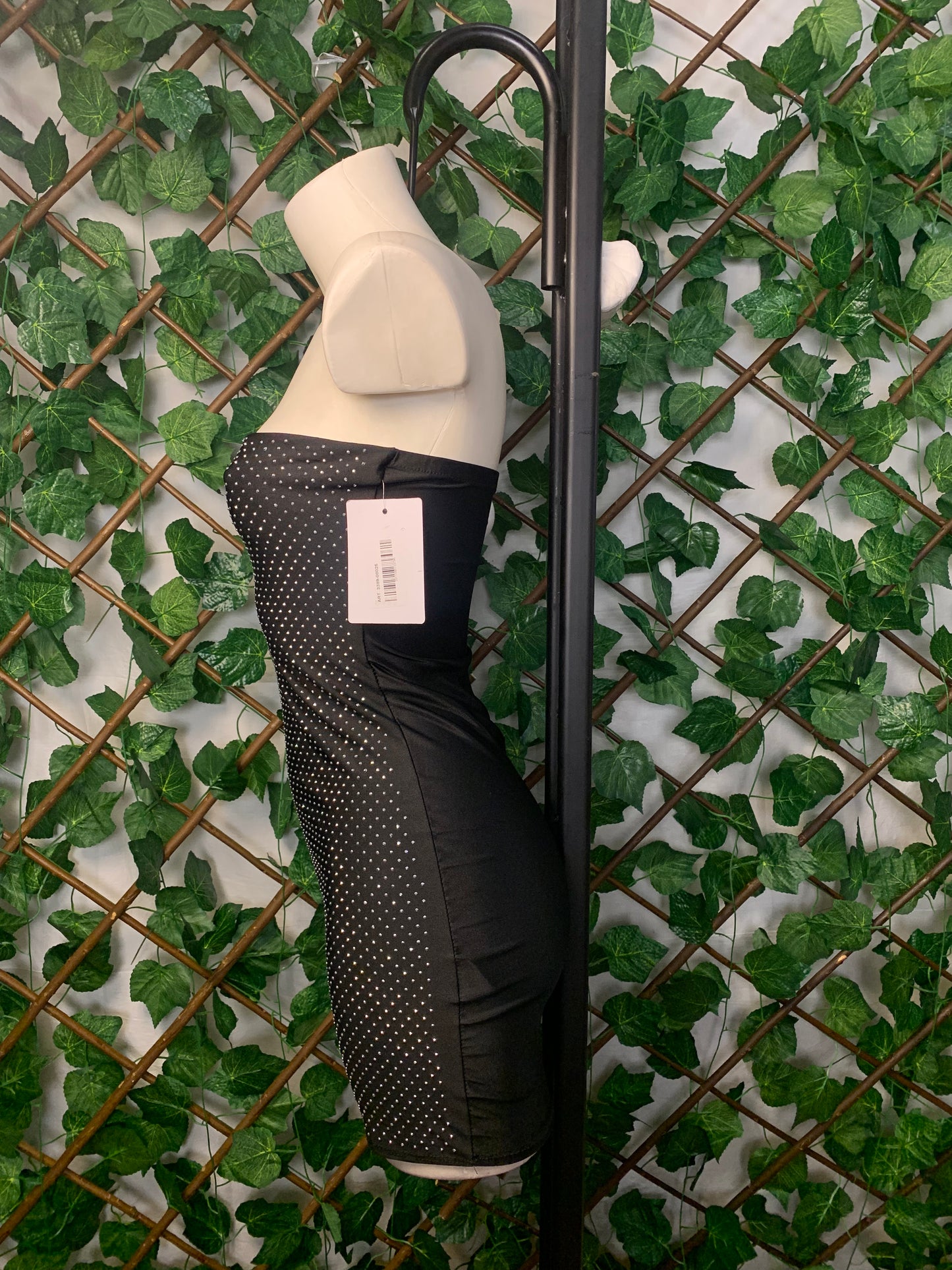 Abito corto con inserti in strass Nero