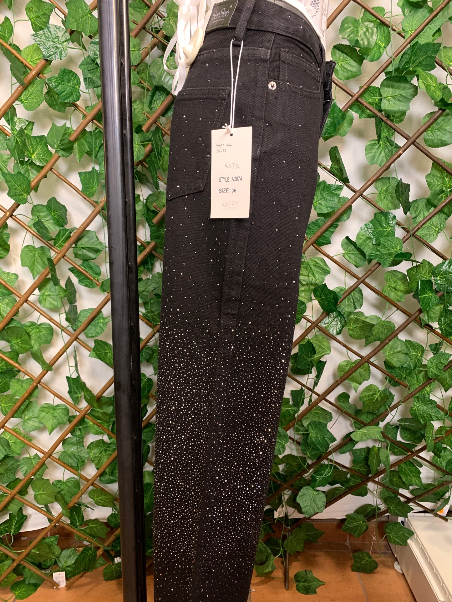 Jeans cascata brillantinata
