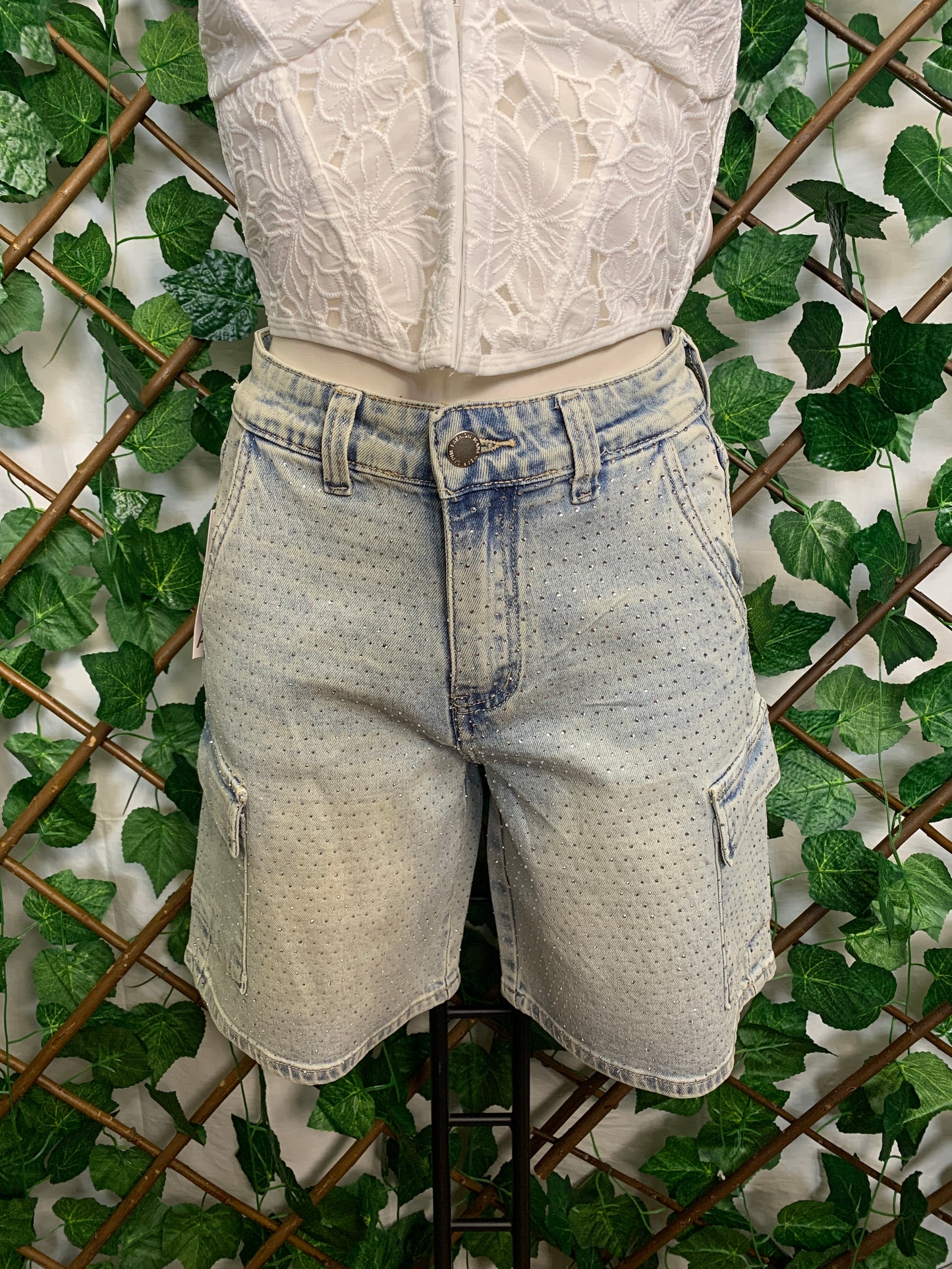 Pantaloncini Bermuda In Denim Brillantinato