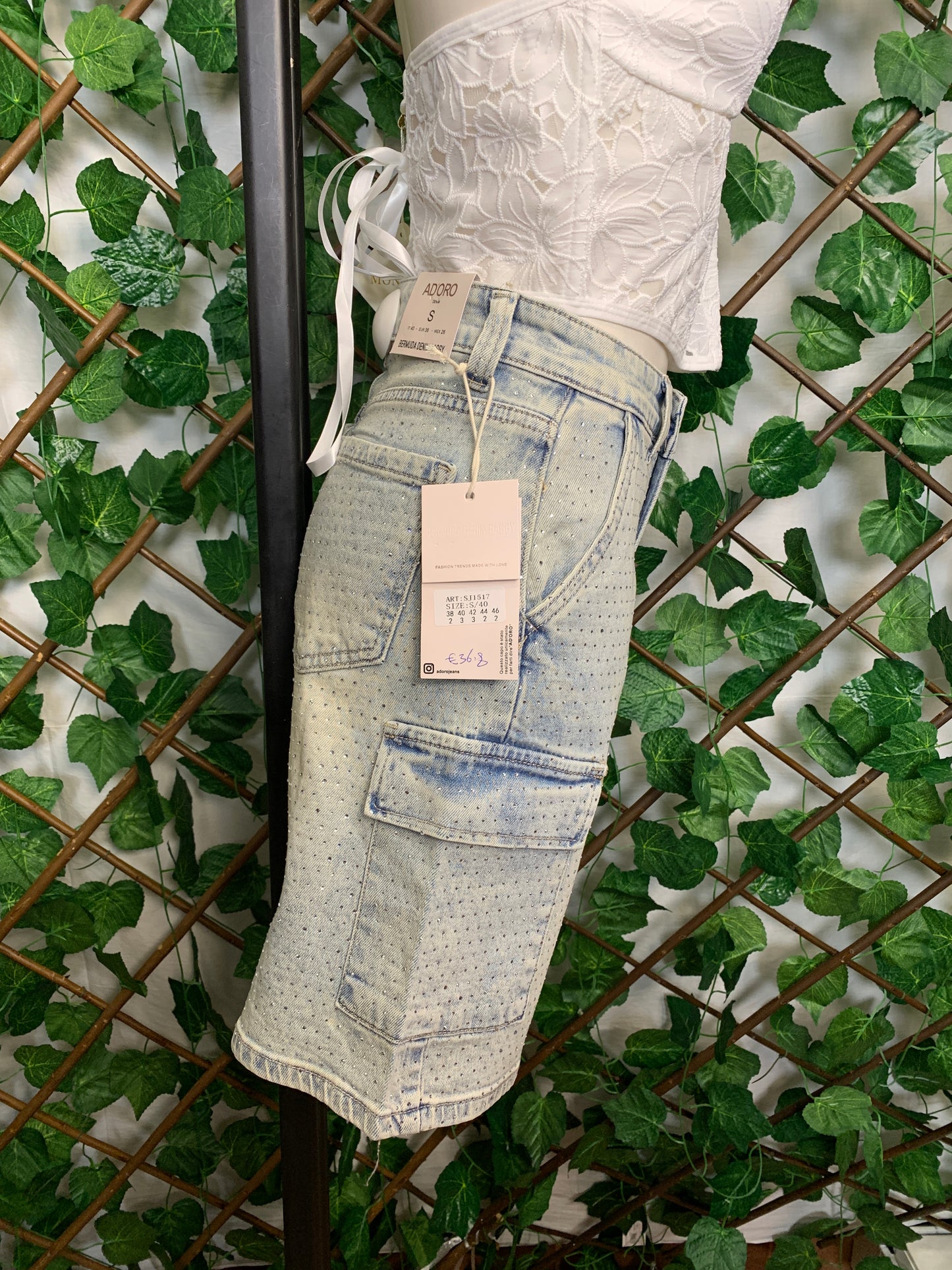 Pantaloncini Bermuda In Denim Brillantinato