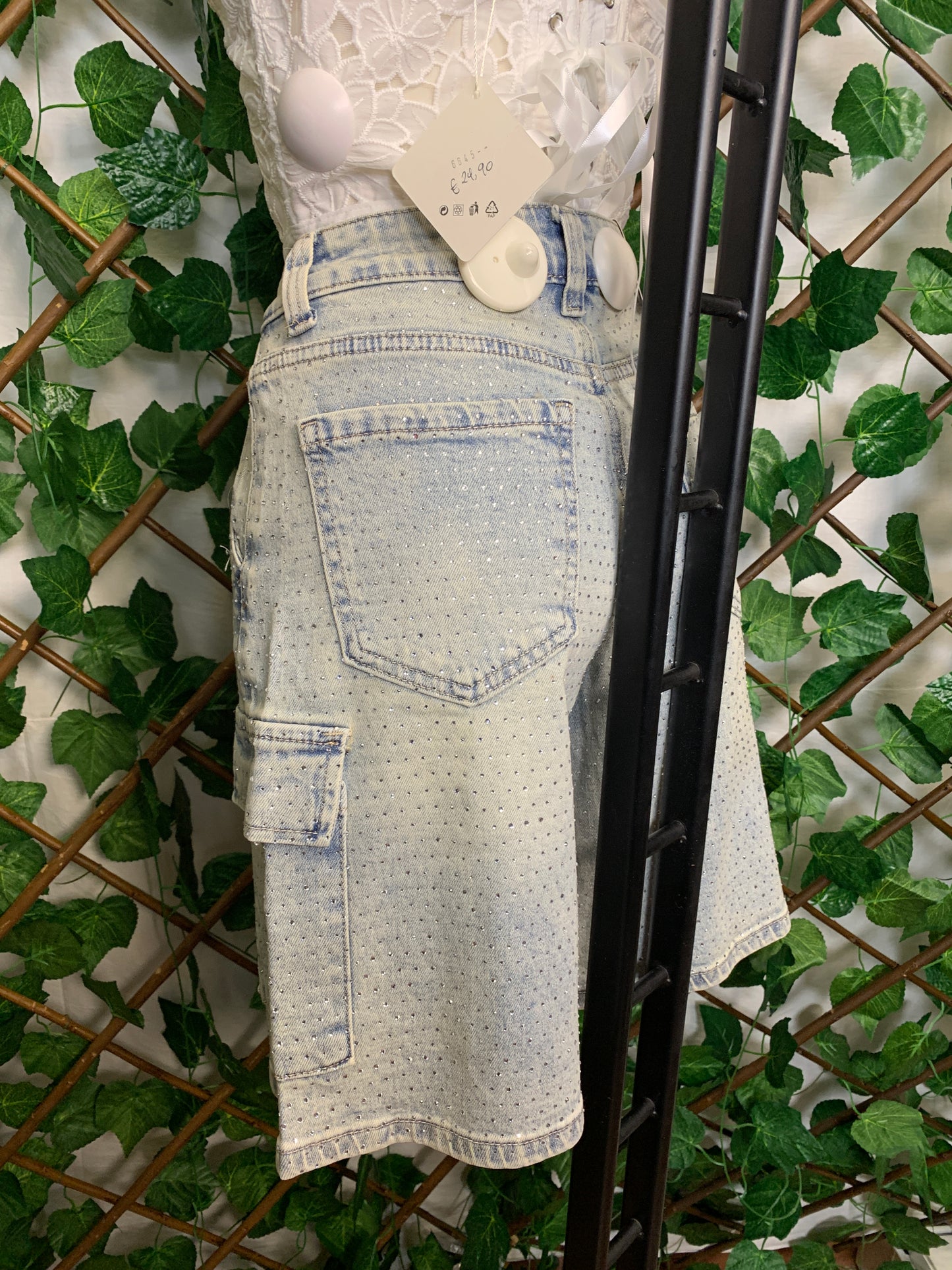 Pantaloncini Bermuda In Denim Brillantinato