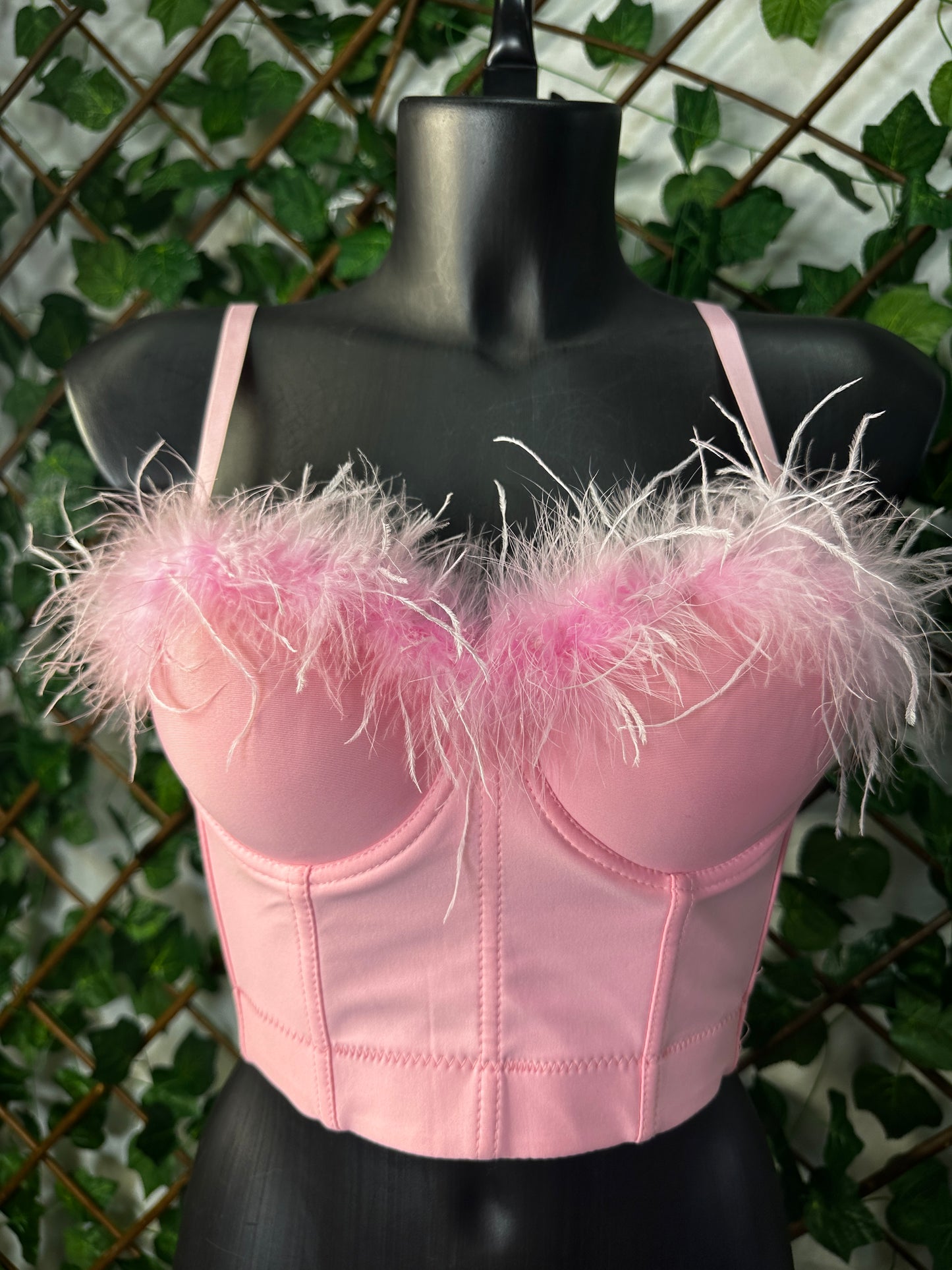 Bustier Nero/Bianco/Rosa con Piume – Effetto Diva | Top Serata Trendy