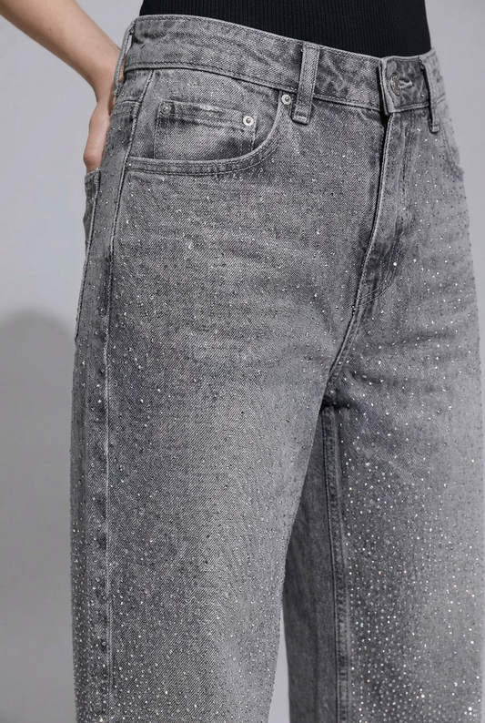Jeans Wide Leg Grigio Brillantinato – Notte Galattica
