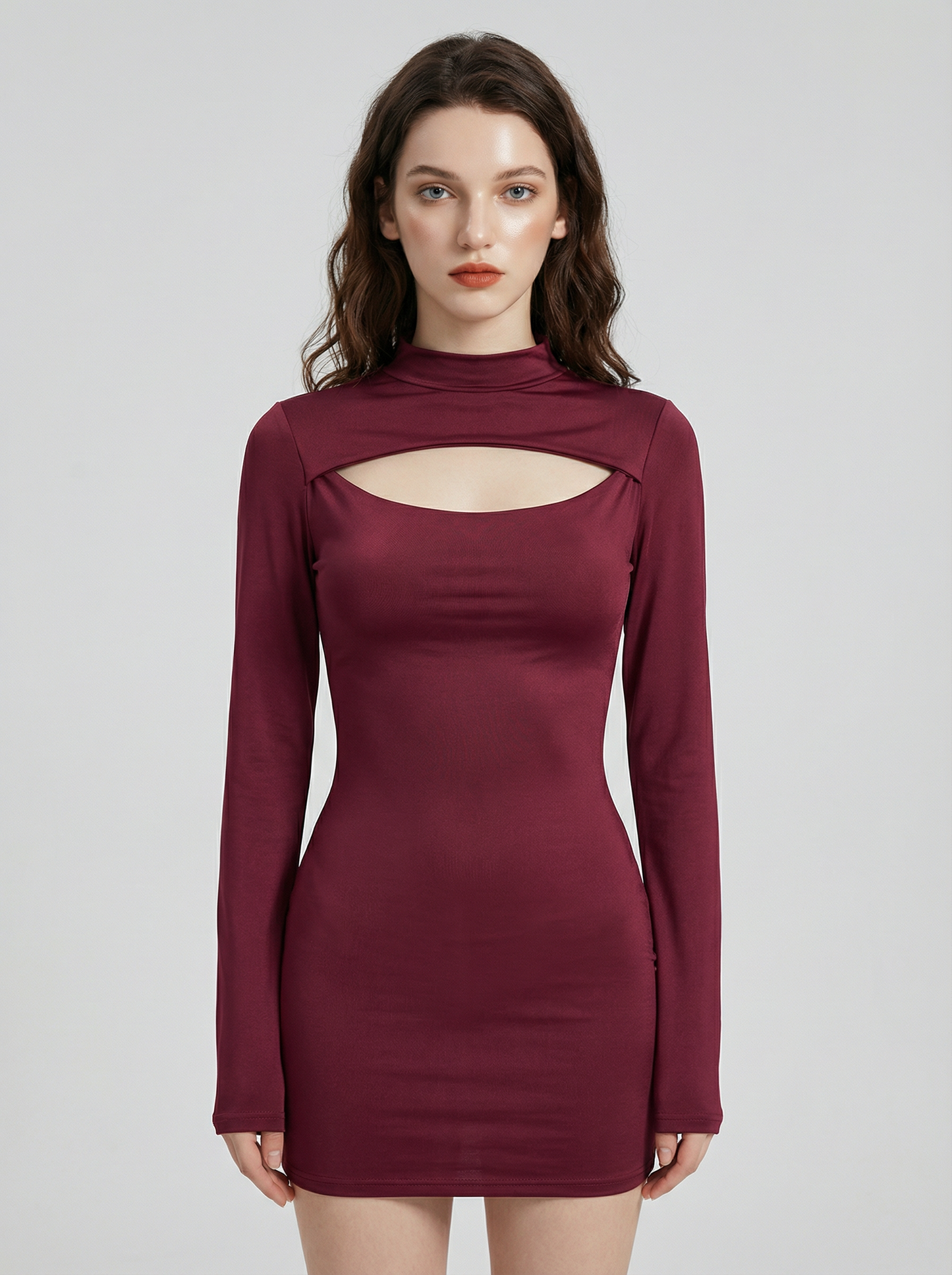 Mini Dress Bordeaux Cut-Out a Collo Alto – Eclissi di Luna