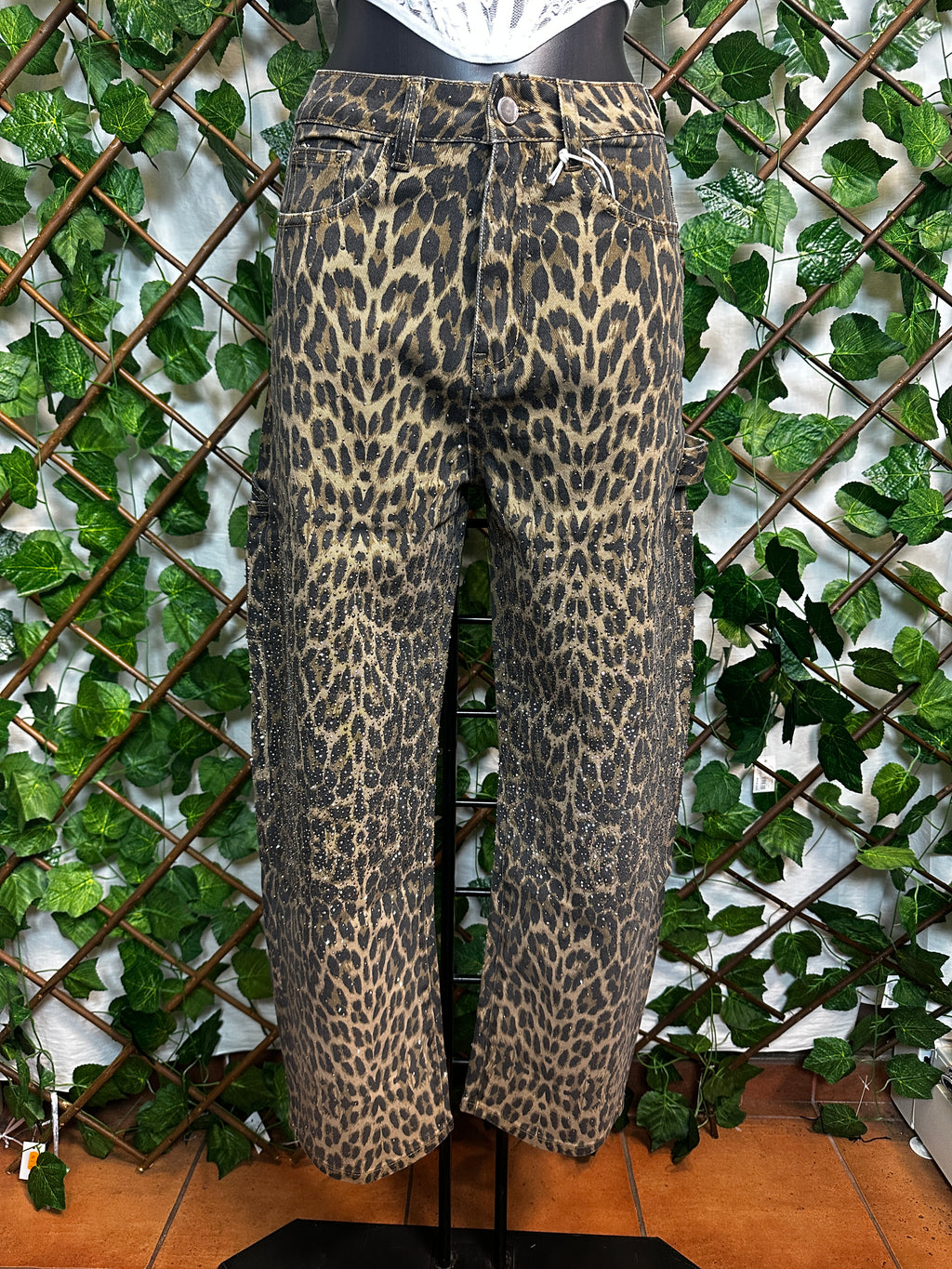 Jeans leopardato brillantinato
