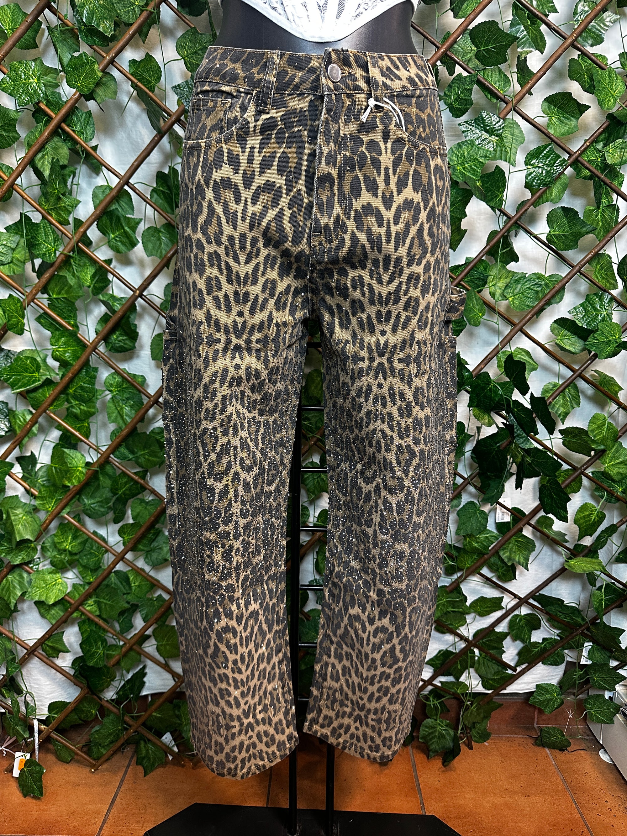 Jeans leopardato brillantinato