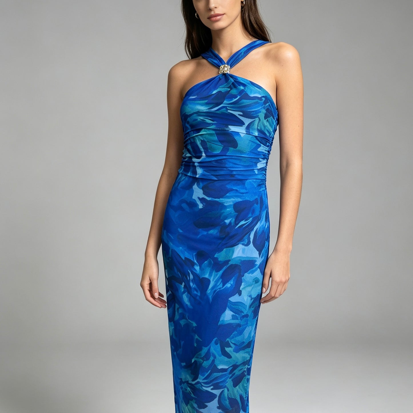 Vestito lungo con dettaglio oro - BERLY MODA 