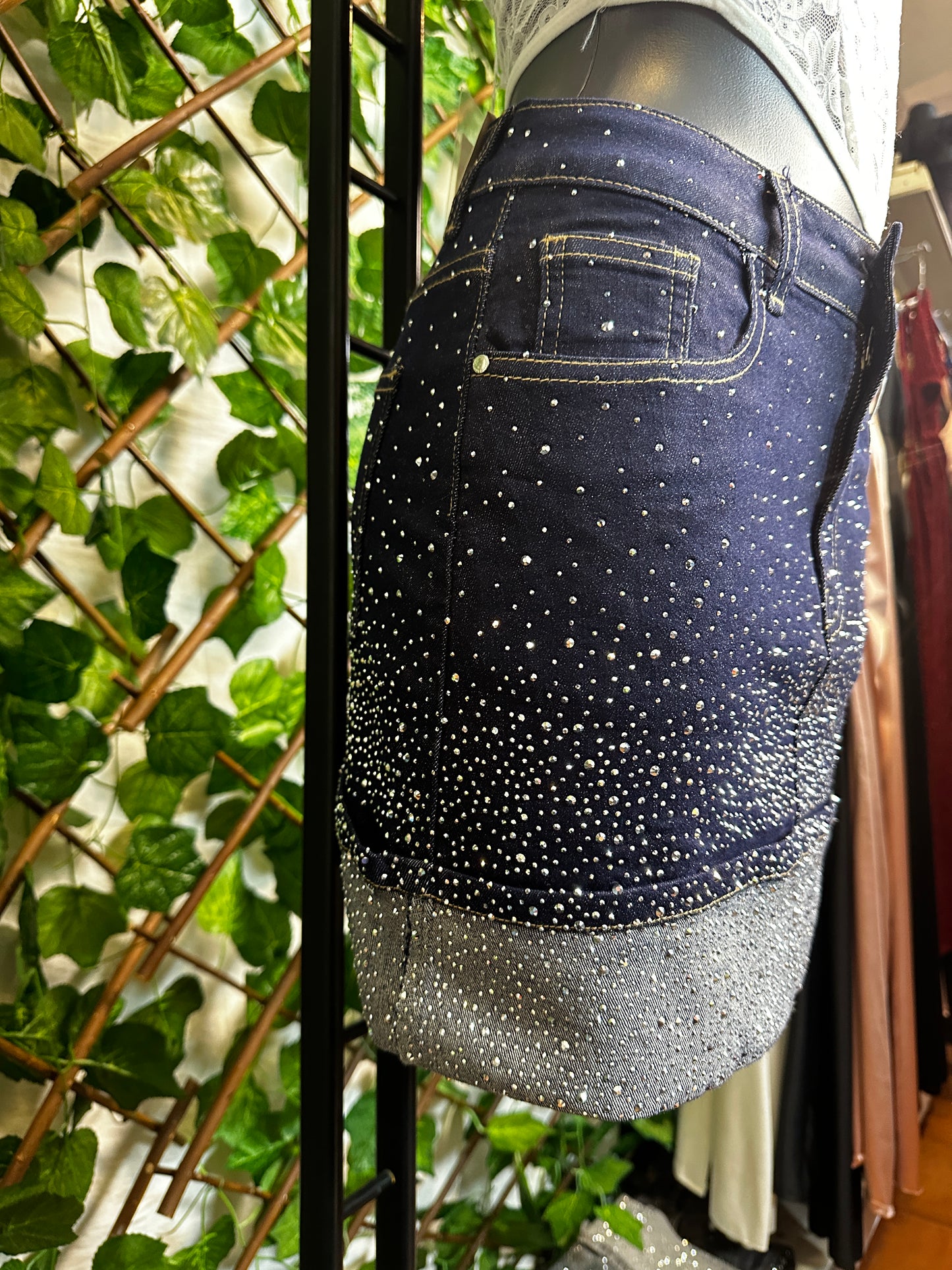 Glittery blue denim skirt