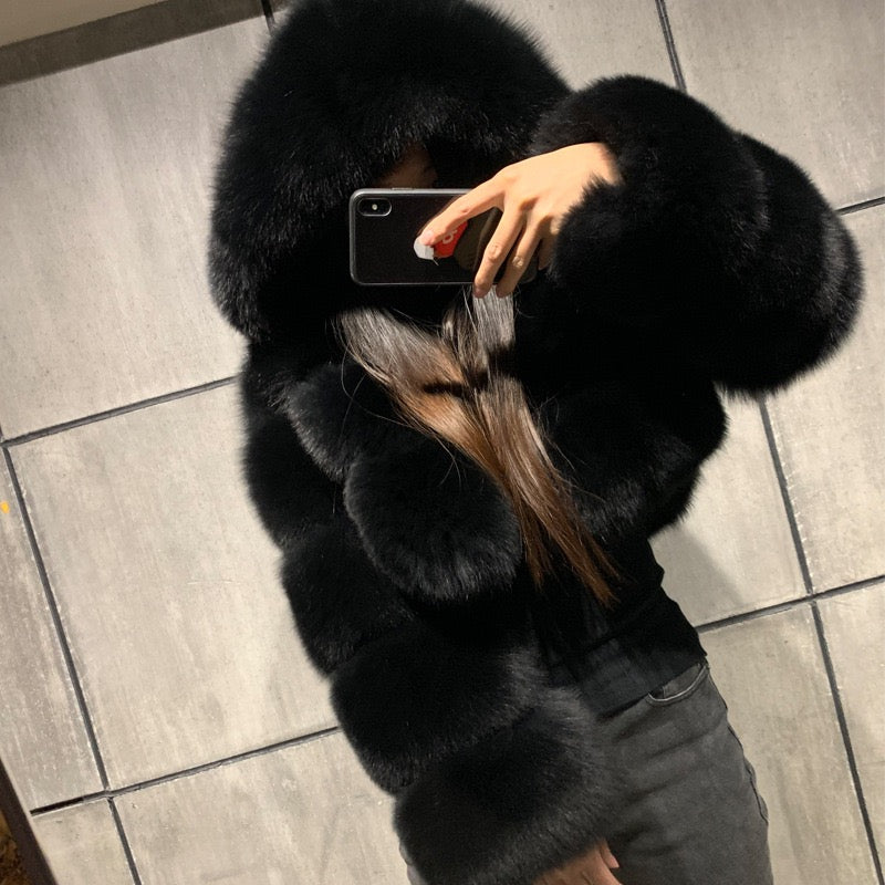 Short colored fur coat