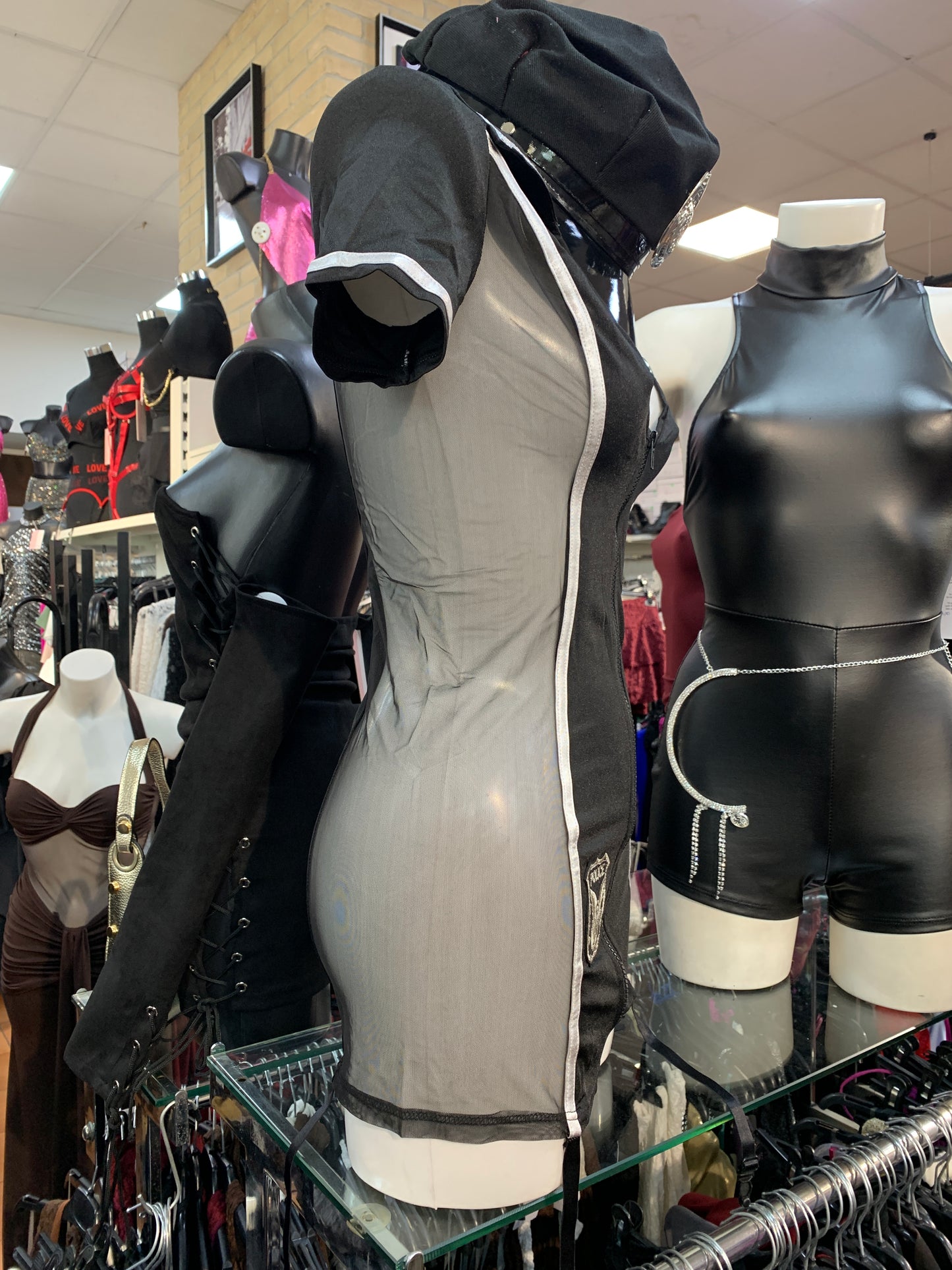 🖤 Completo costume “Police” con inserti trasparenti – ARRESTO GARANTITO