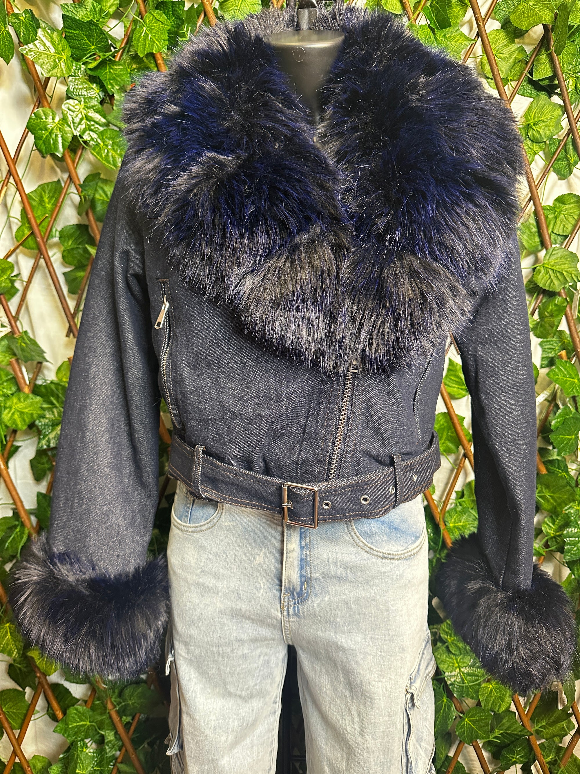 Giacca di jeans con pelliccia