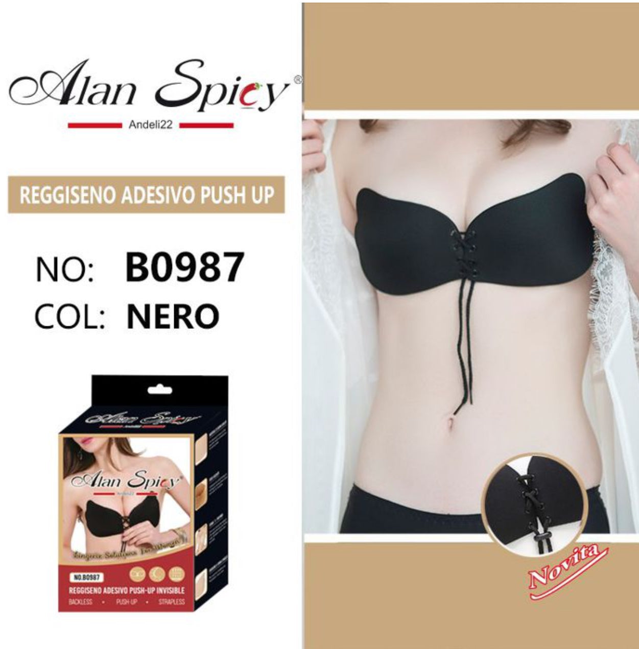 PUSH UP BRA WITH BLACK/NUDE ROPE