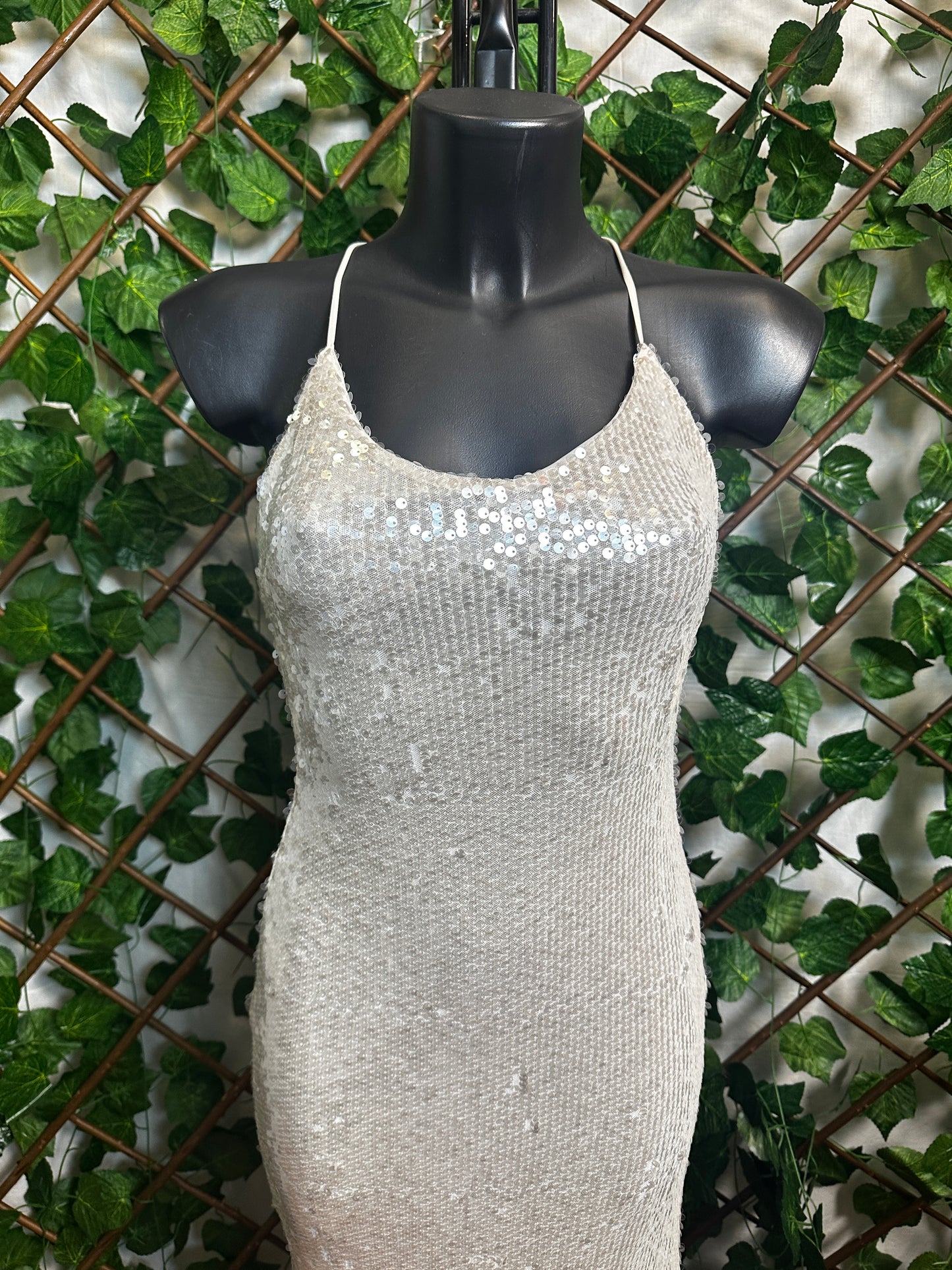 Vestito lungo elegante con la schiena scoperta in paillettes