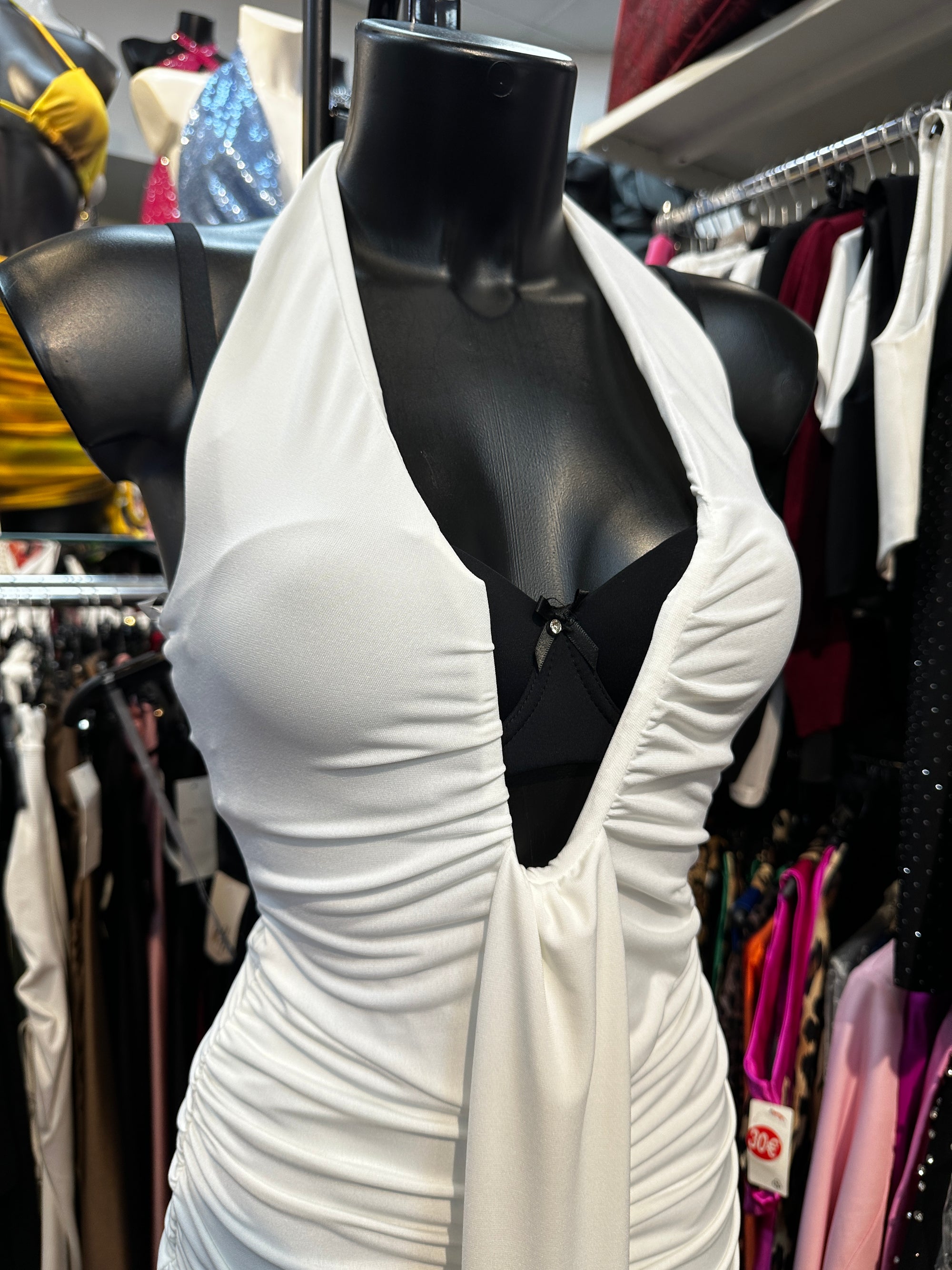 Vestito corto con la scollatura speciale e l'arricciature | taglia unica