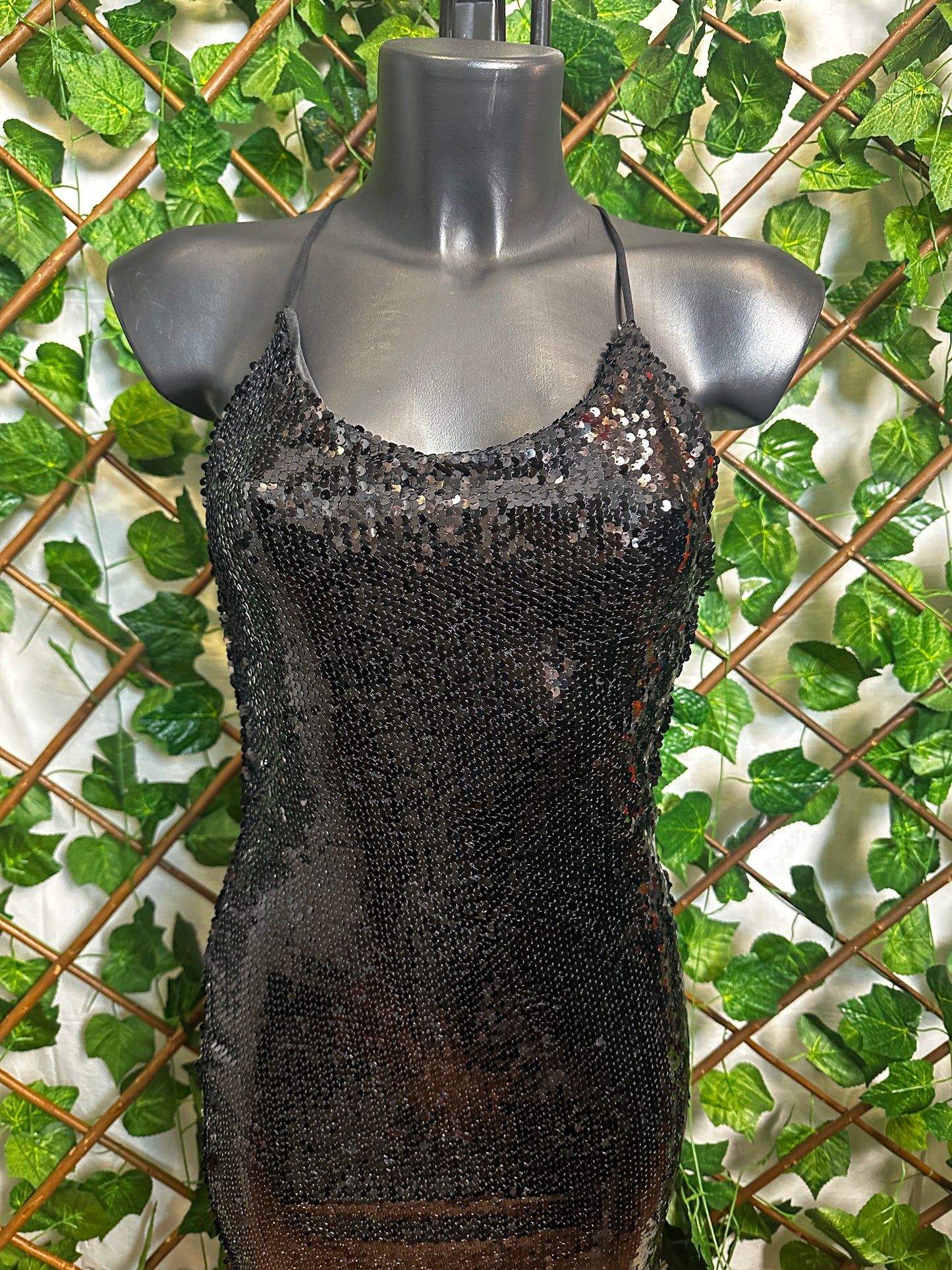 Vestito lungo elegante con la schiena scoperta in paillettes