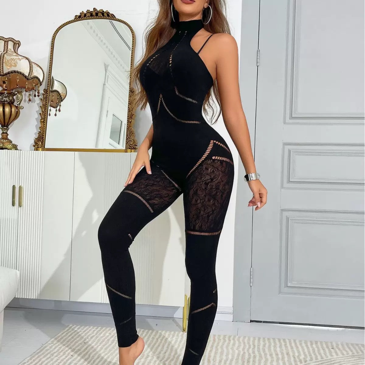 Jumpsuit Lingerie "Night Aura" – Trasparenze Fatali & Collo Alto - BERLY MODA 