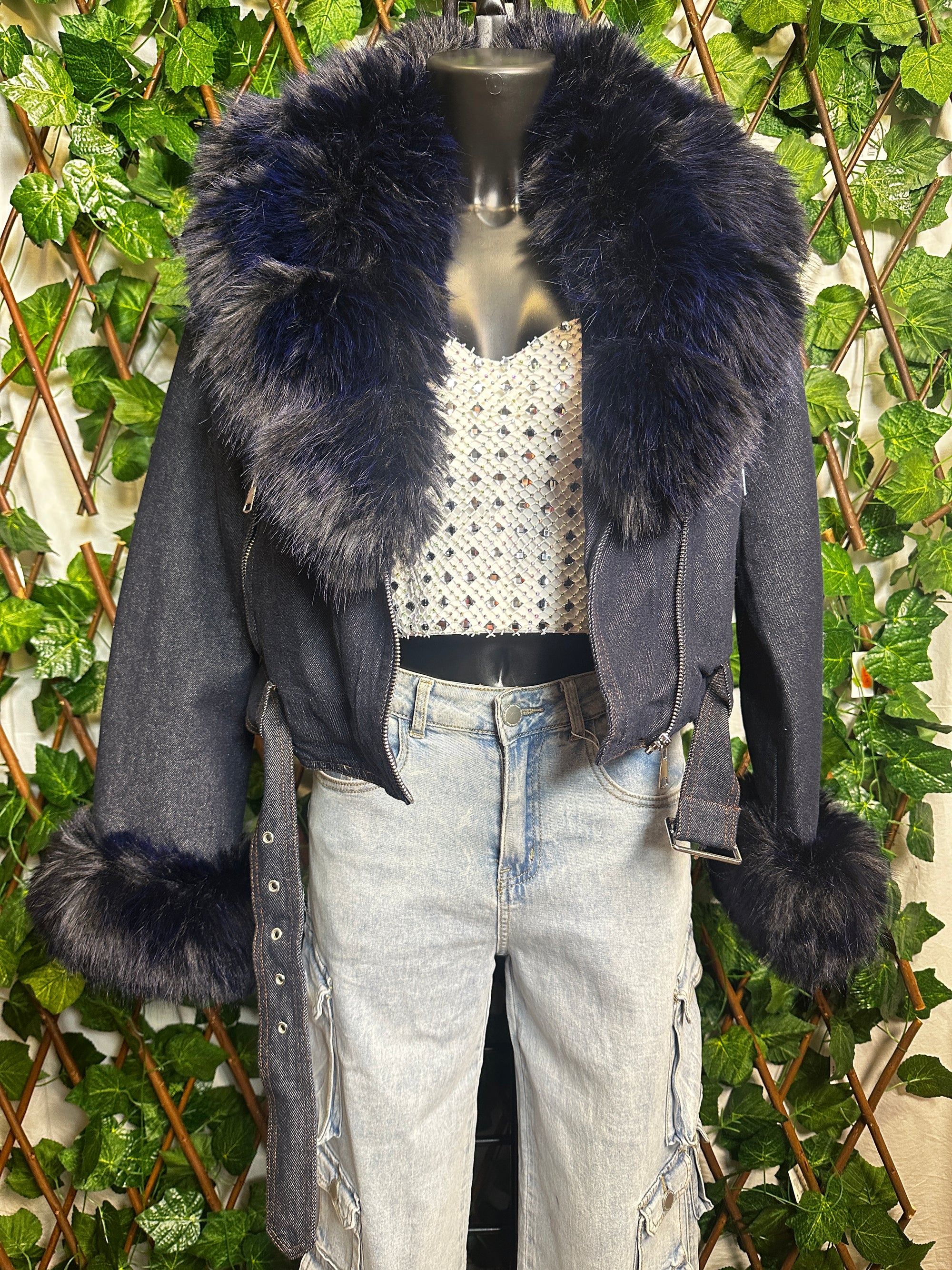 Giacca di jeans con pelliccia