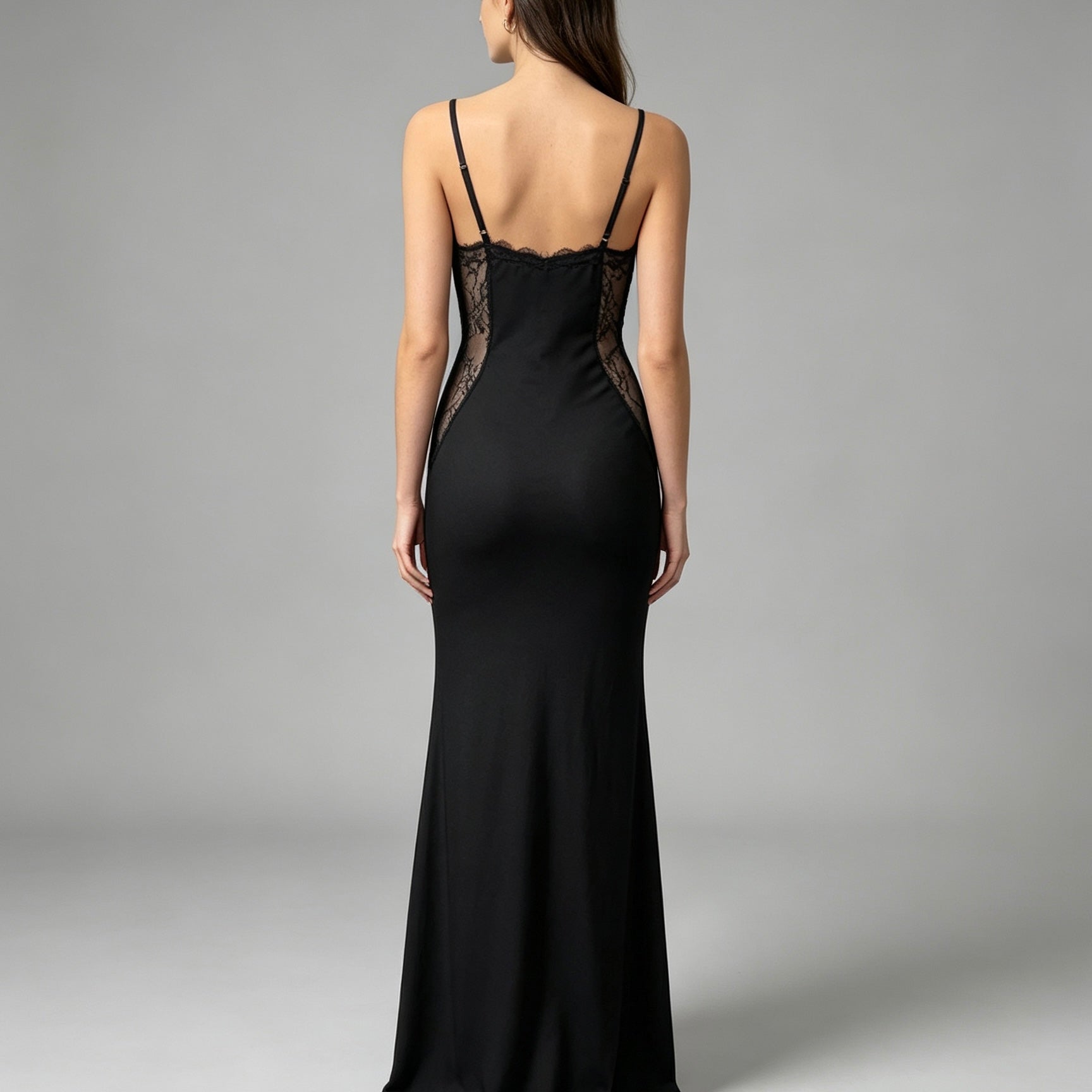 Vestito lungo con pizzo ai fianchi - BERLY MODA 