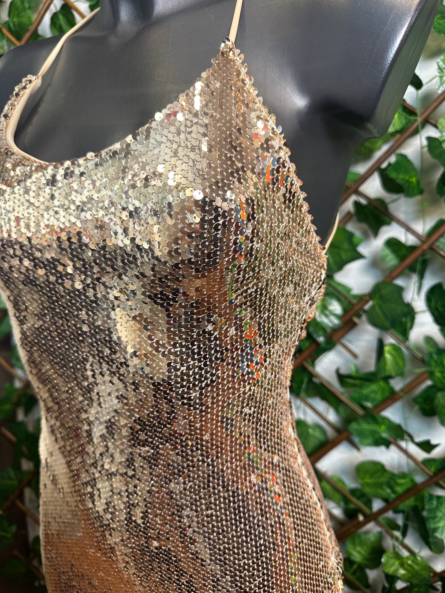 Vestito lungo elegante con la schiena scoperta in paillettes