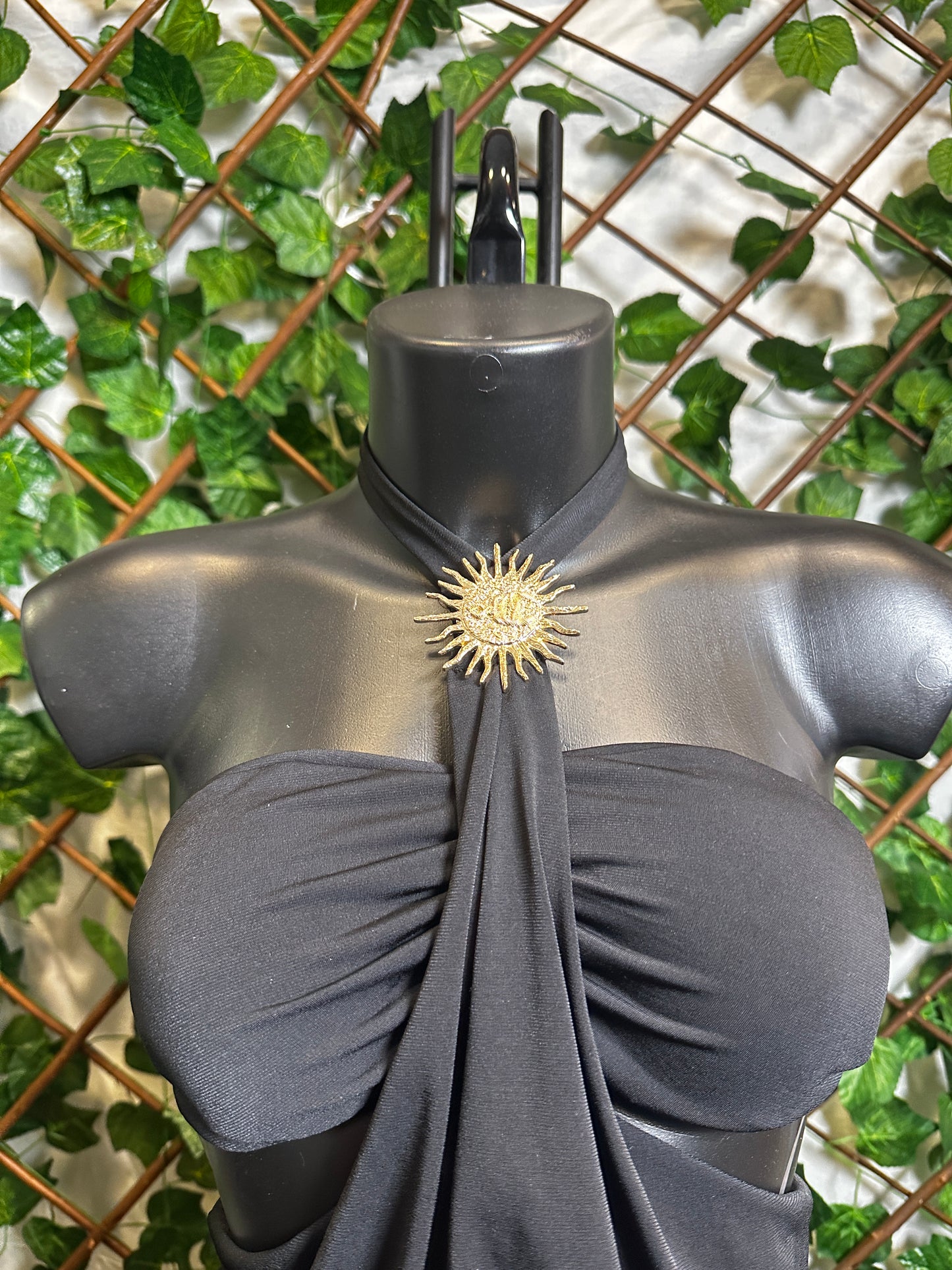 Summer dress with golden sun detail and open back | one size