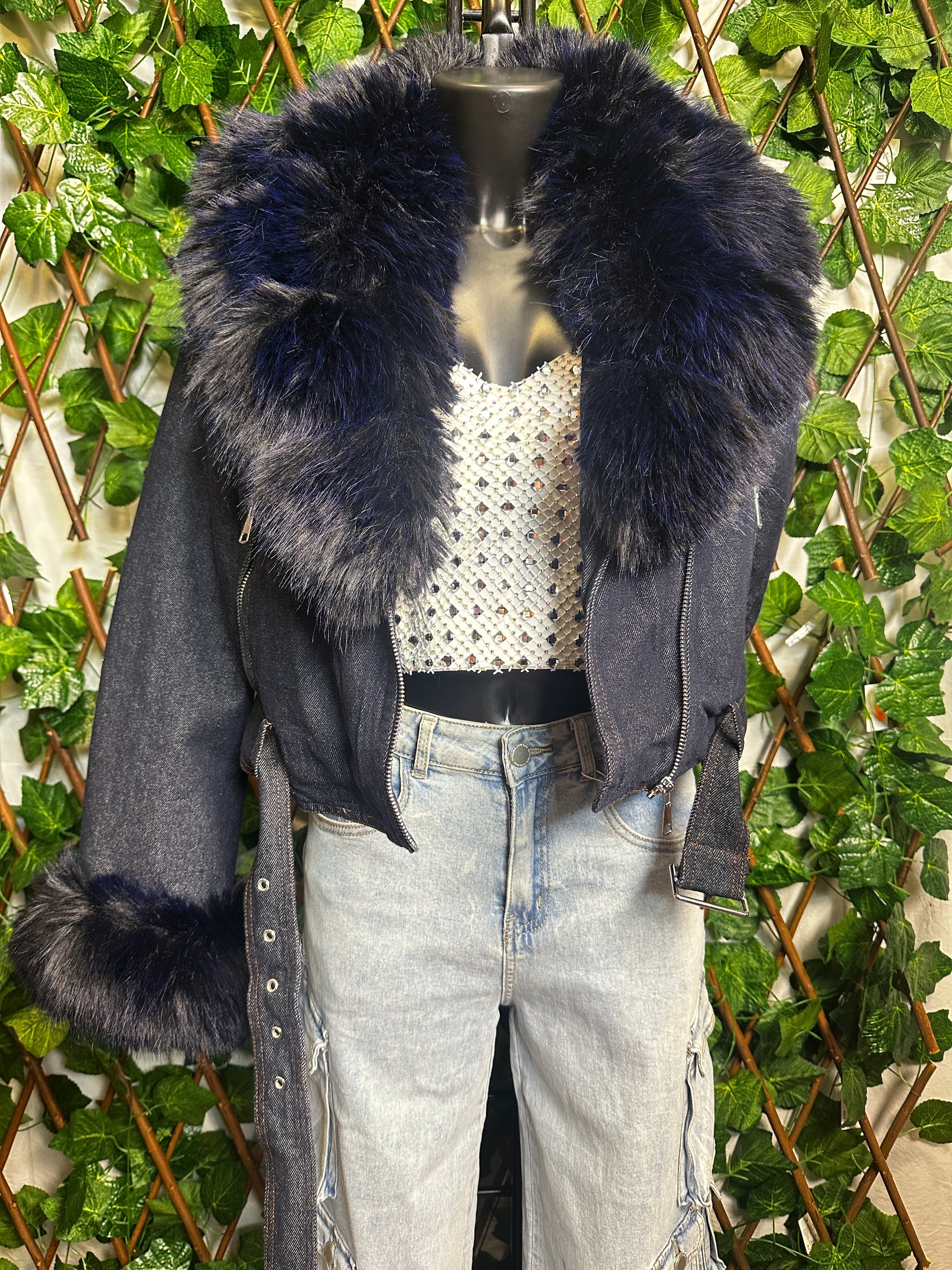 Giacca di jeans con pelliccia