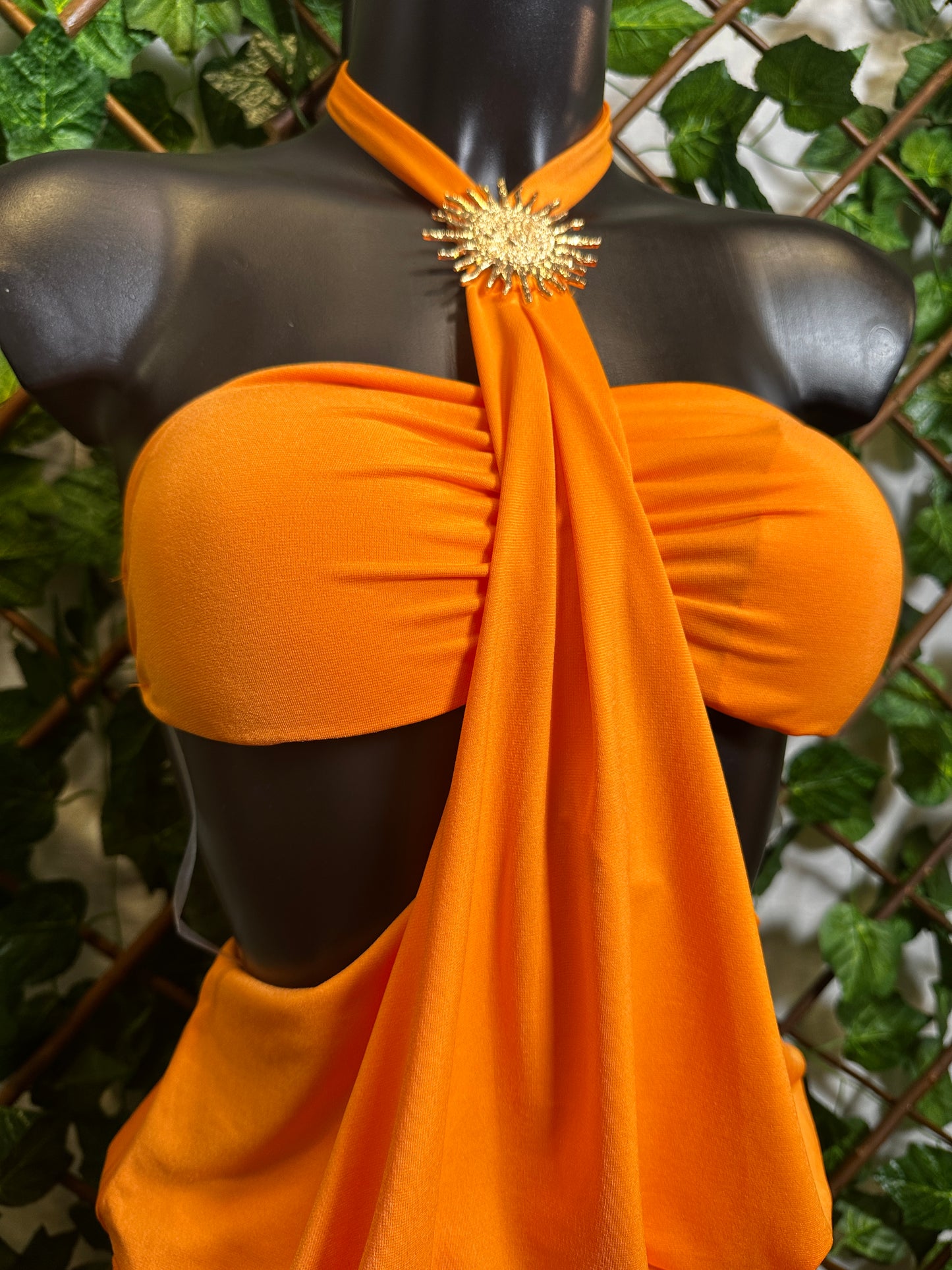 Summer dress with golden sun detail and open back | one size