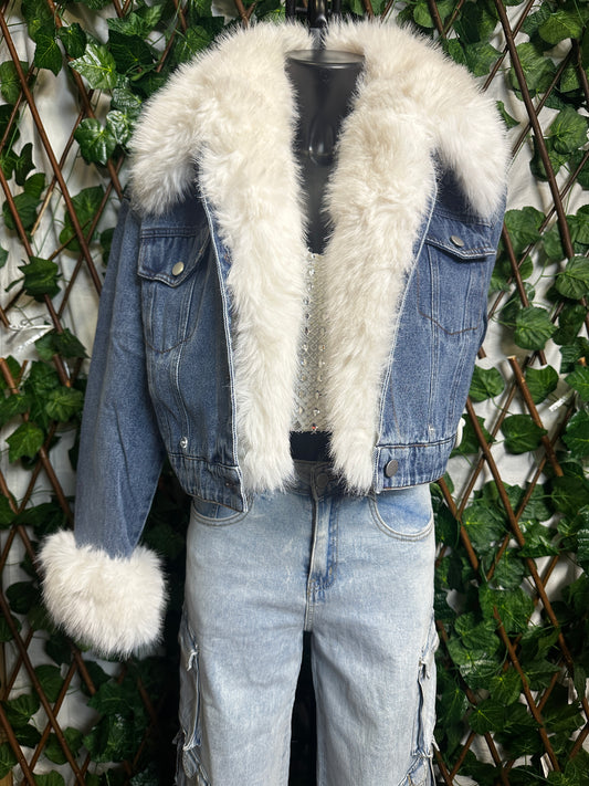 Giacca di jeans con pelliccia