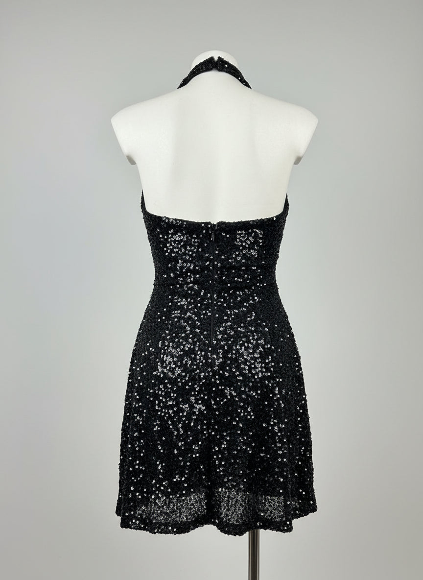 Mini-abito paillettes schiena nuda e scollo profondo – SEDUZIONE COSMICA