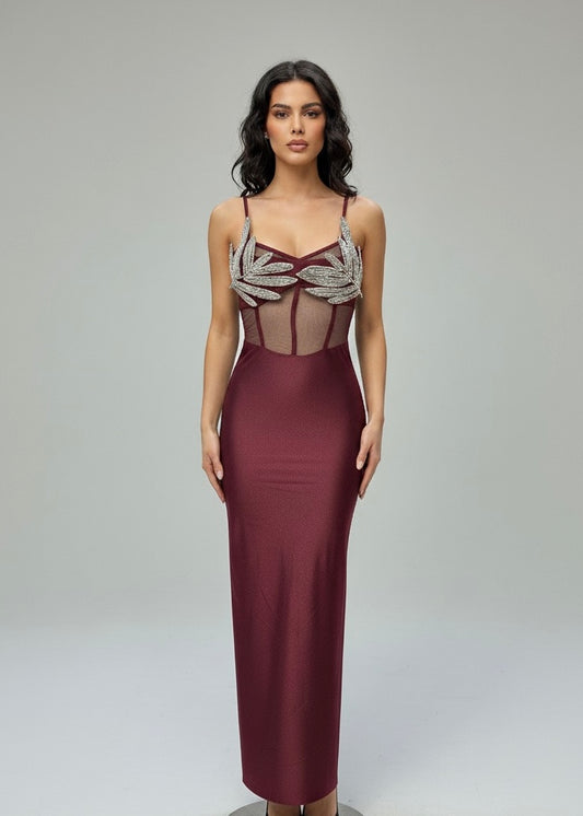 Abito lungo con inserti trasparenti e spacco – DESIDERIO INVISIBILE 🖤🍷