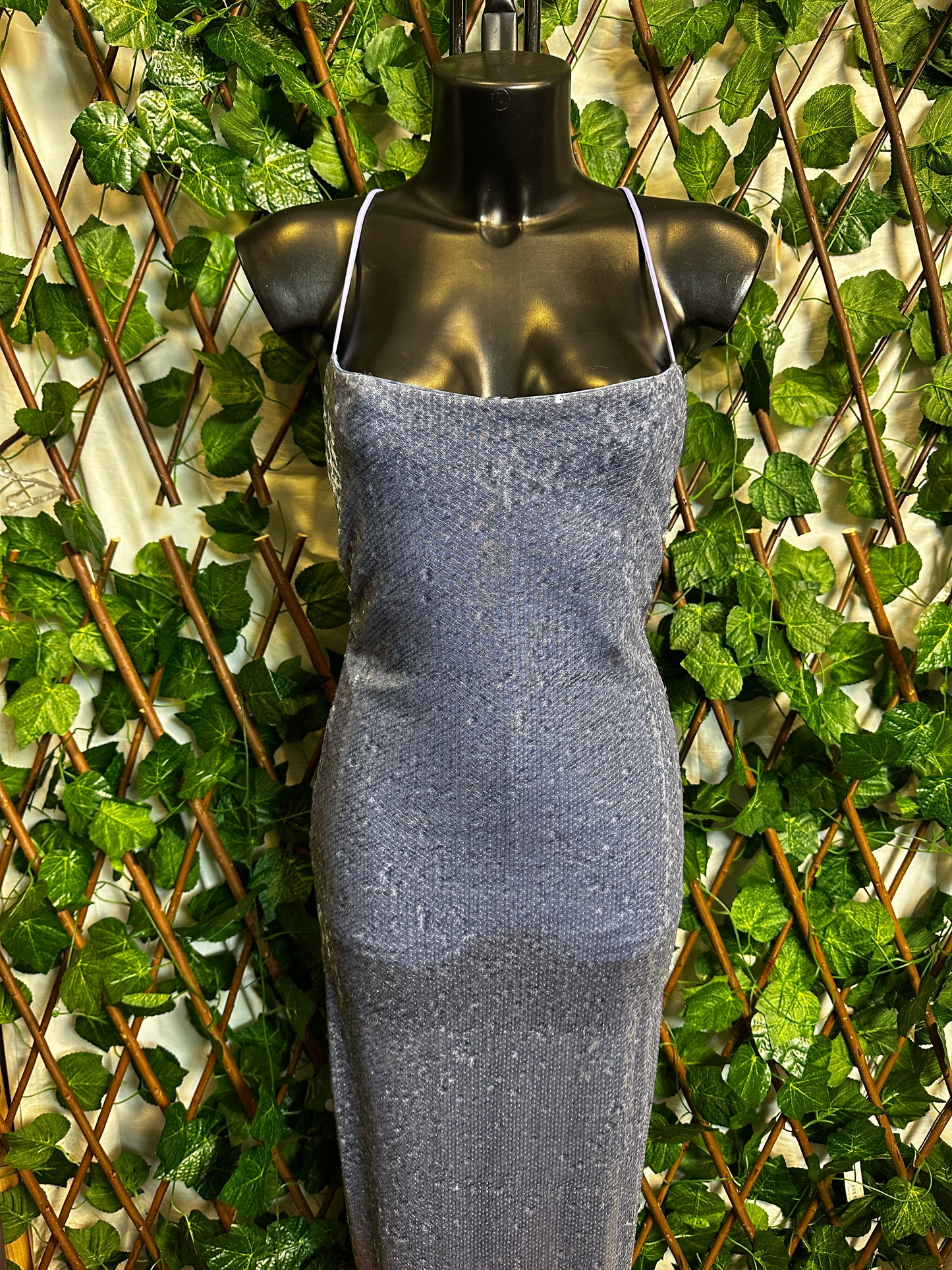 Vestito lungo in paillettes con la schiena scoperta | taglia unica