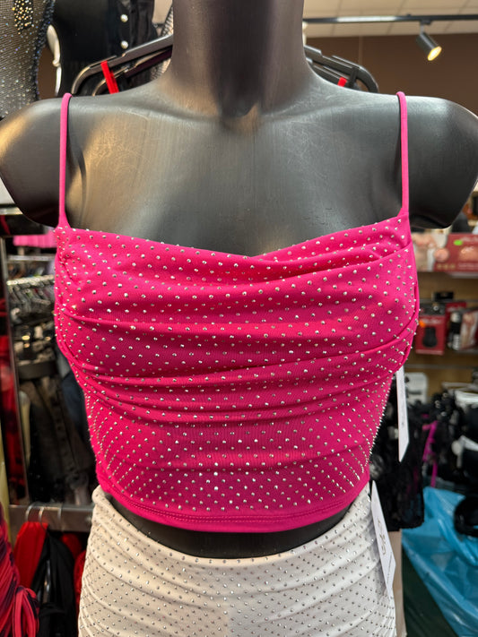 Canottiera con brillantini fucsia