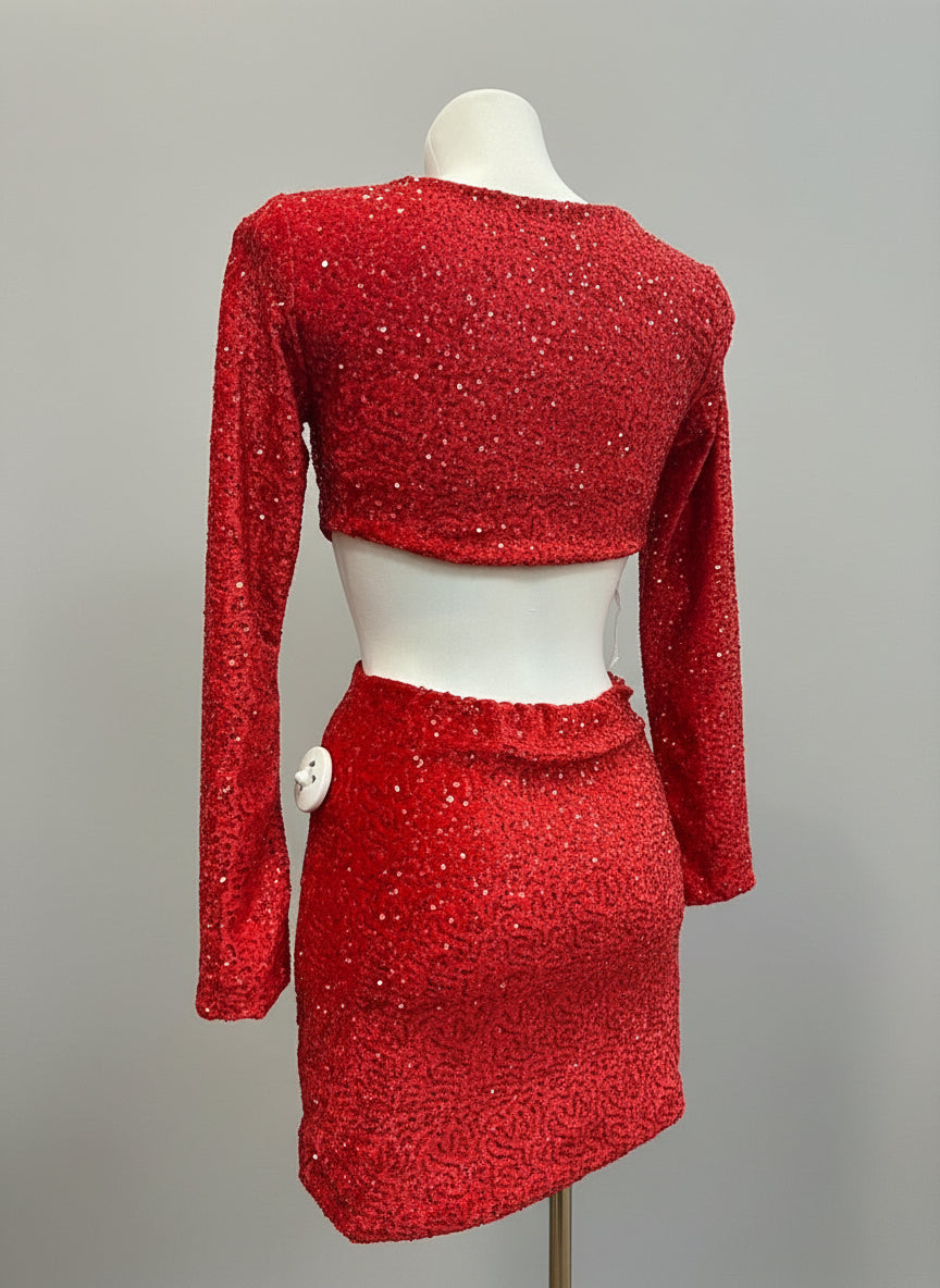 Mini-abito paillettes cut-out con anello – FUOCO SCATENATO