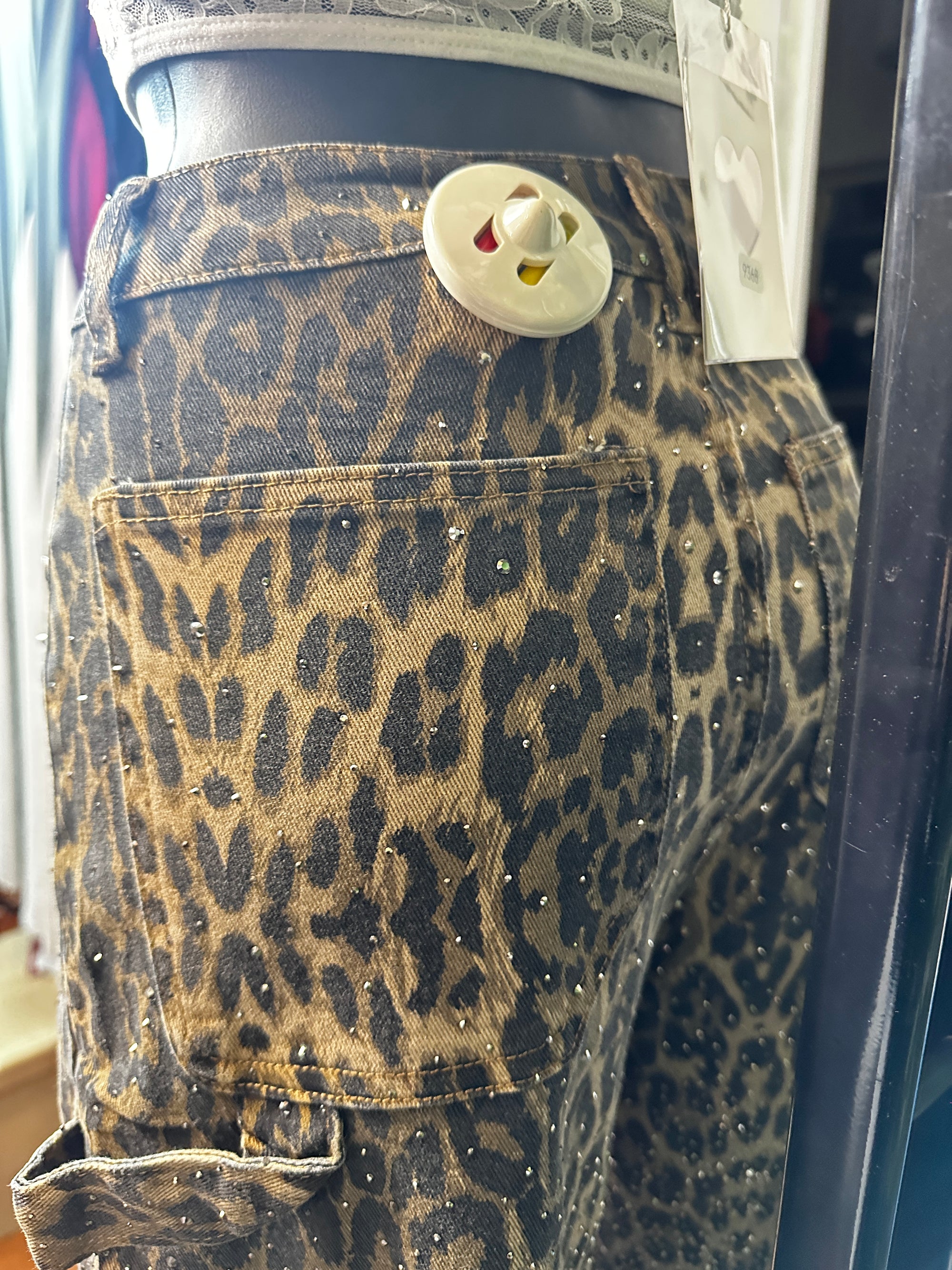 Jeans leopardato brillantinato