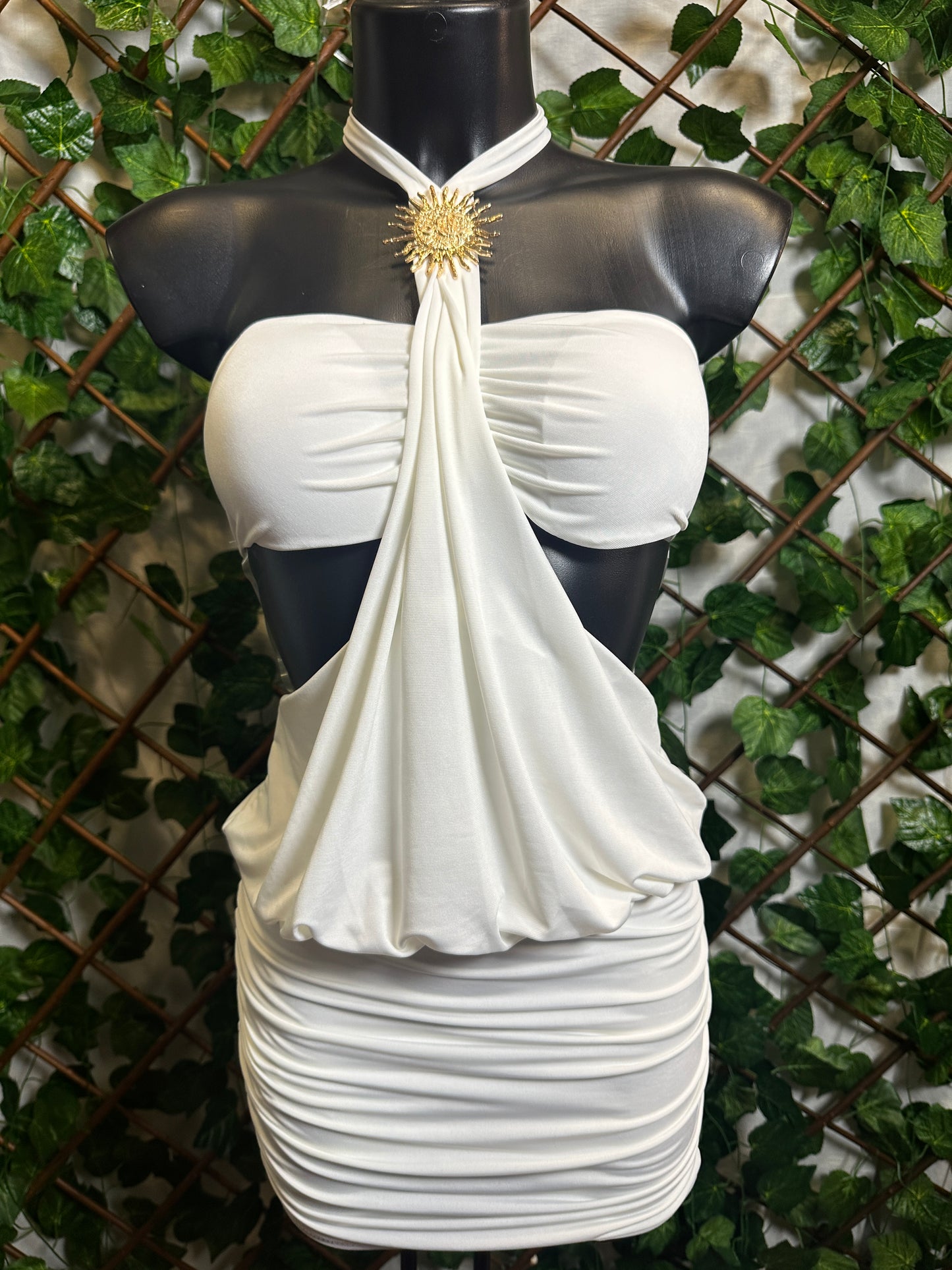 Summer dress with golden sun detail and open back | one size