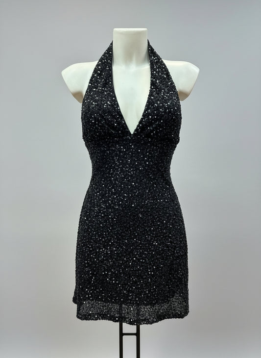 Mini-abito paillettes schiena nuda e scollo profondo – SEDUZIONE COSMICA