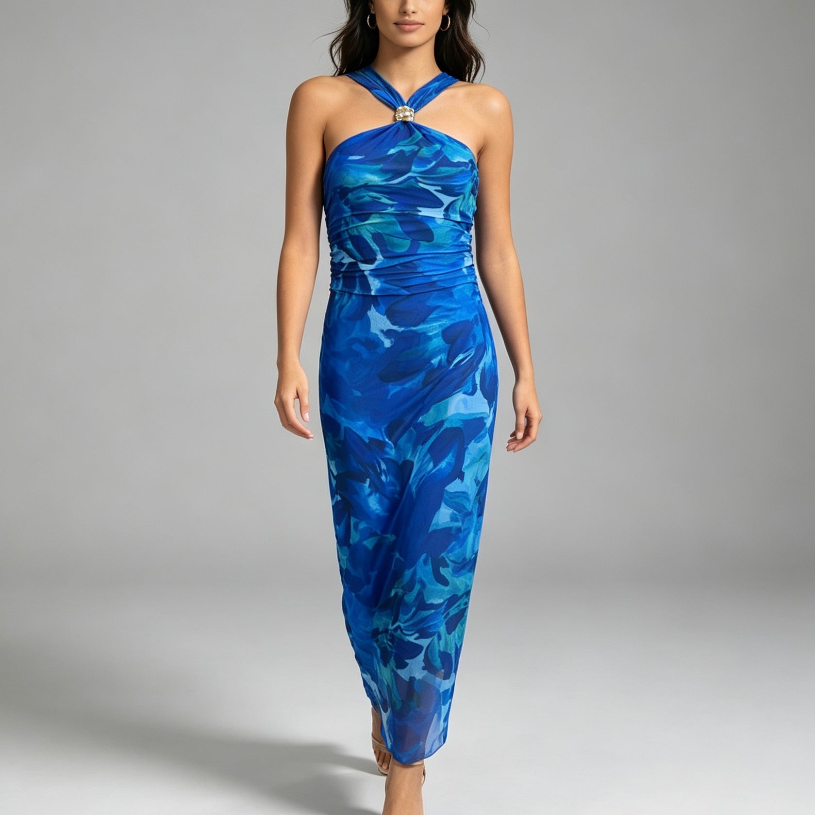 Vestito lungo con dettaglio oro - BERLY MODA 