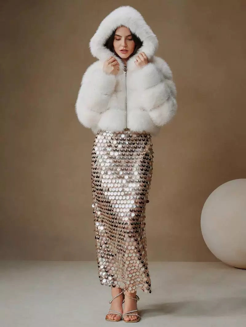 Short colored fur coat