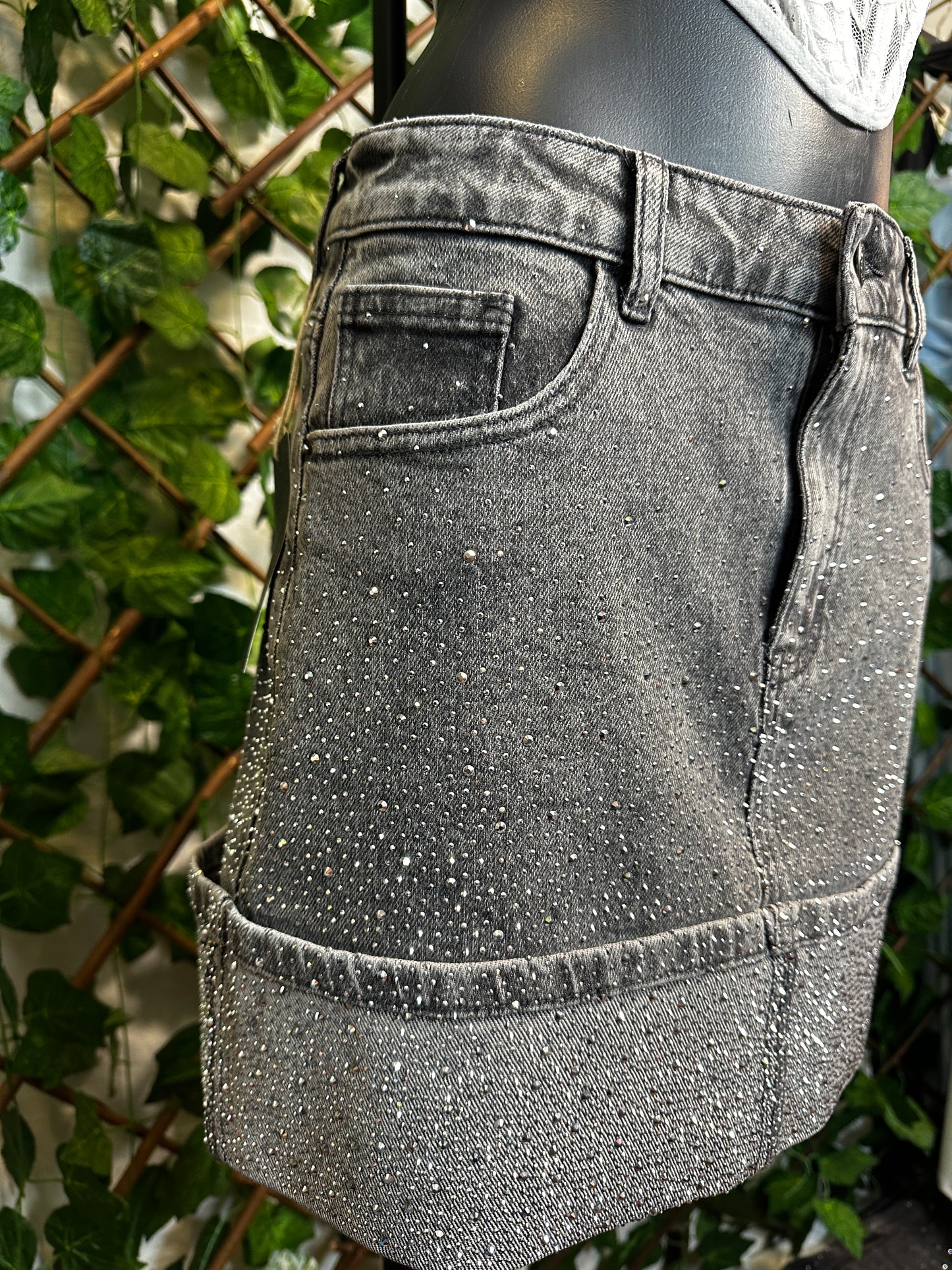 Bright grey denim skirt